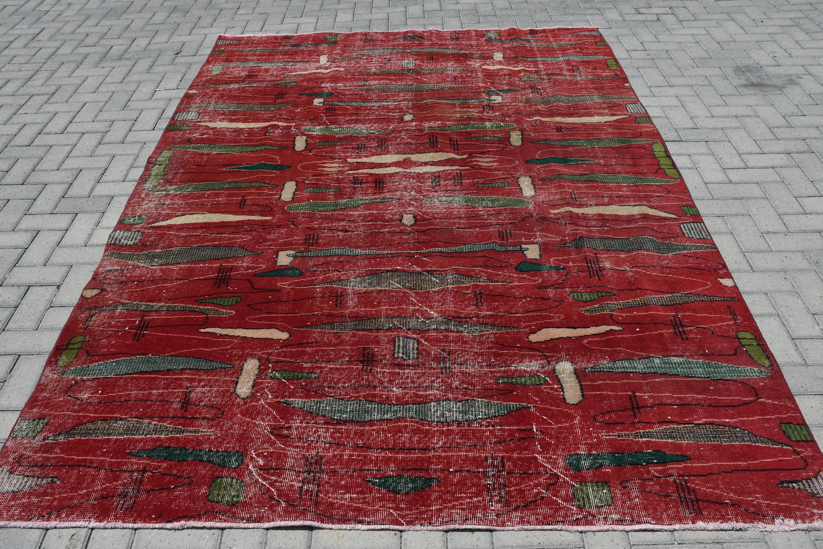 Turkish Rugs, Vintage Rugs, Dining Room Rug, Bedroom Rug, Outdoor Rug, 6.8x9.5 ft Large Rug, Green Wool Rug, Oriental Rug, Cool Rug