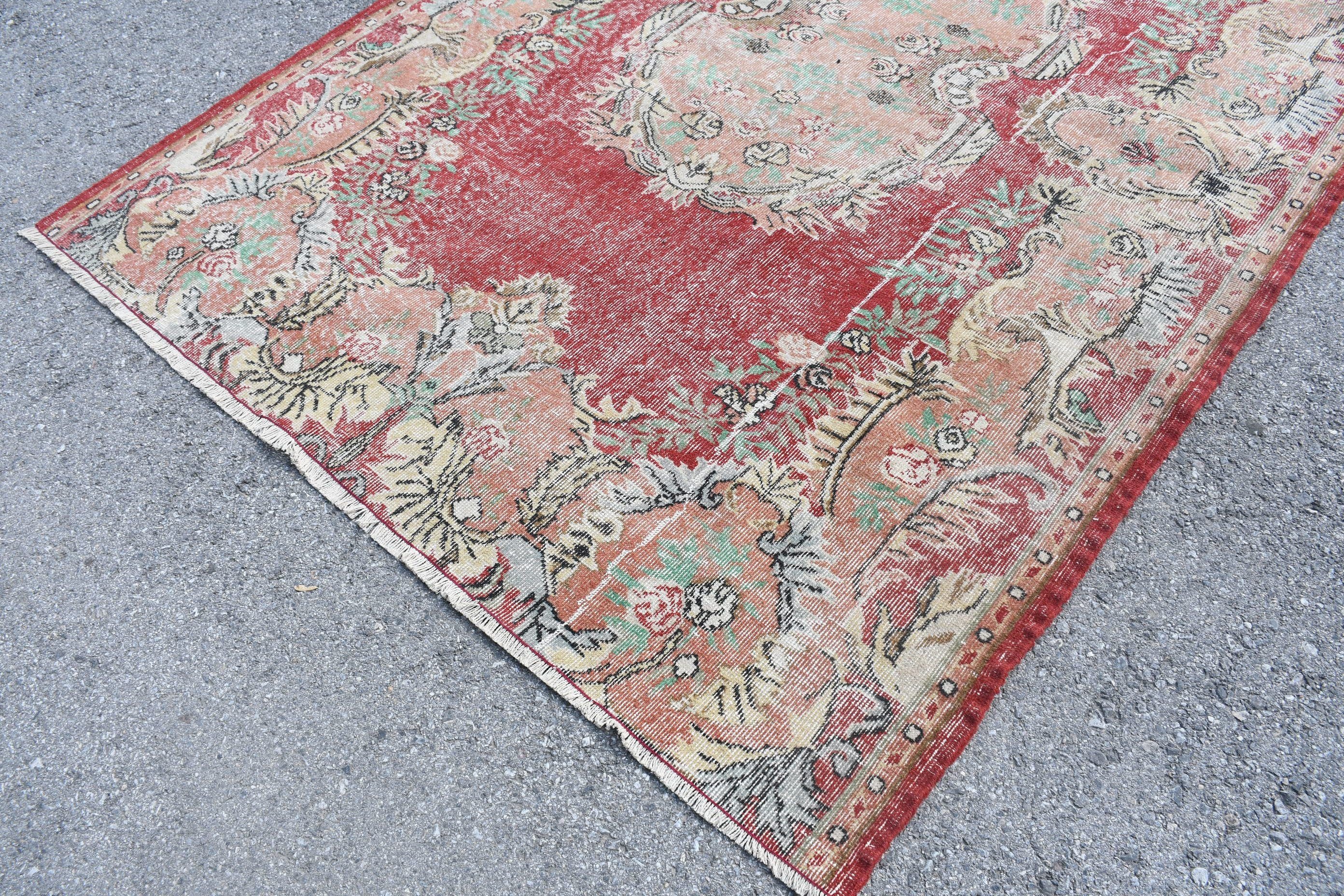 Aesthetic Rug, Turkish Rug, Vintage Rug, Cool Rug, Oriental Rug, Red Bedroom Rugs, 6.3x8.7 ft Large Rugs, Salon Rugs, Rugs for Living Room