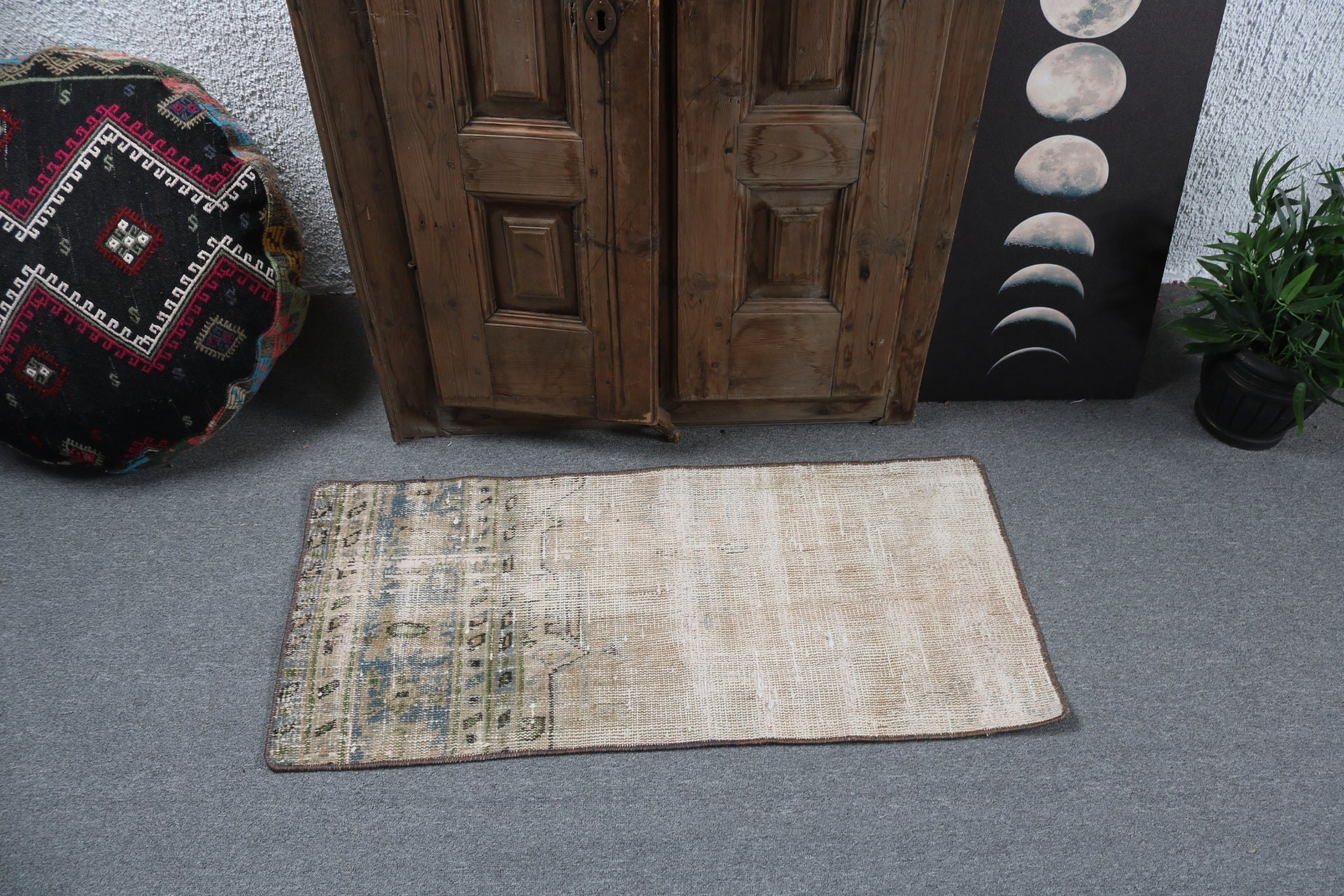 Floor Rug, Vintage Rugs, Turkish Rugs, Bathroom Rugs, 1.6x3.5 ft Small Rugs, Brown Neutral Rugs, Modern Rug, Small Vintage Rug, Kitchen Rug