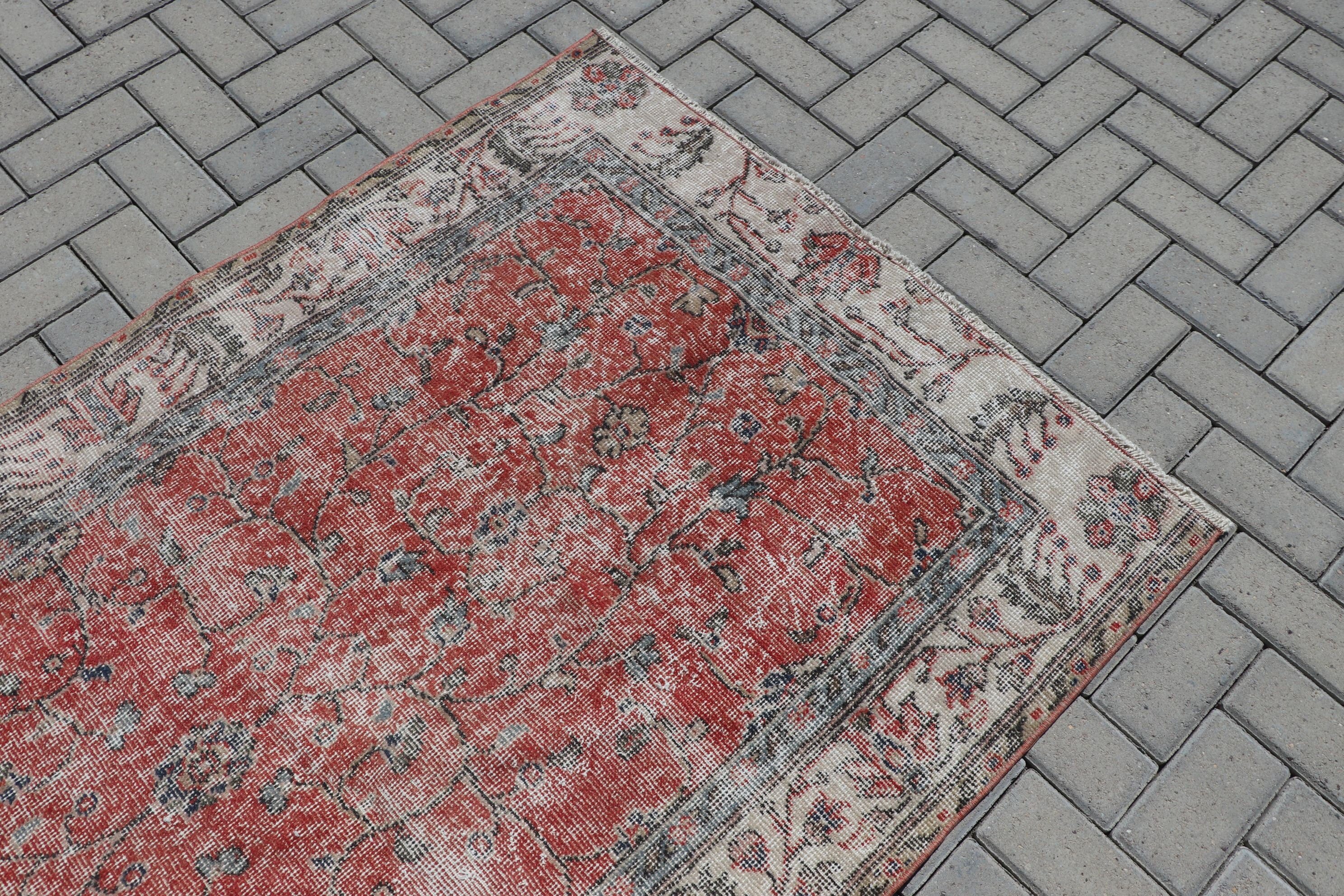 Vintage Rug, Nursery Rugs, Rugs for Entry, Turkish Rug, Kitchen Rug, Red Floor Rug, 3.7x6.2 ft Accent Rug, Vintage Decor Rug