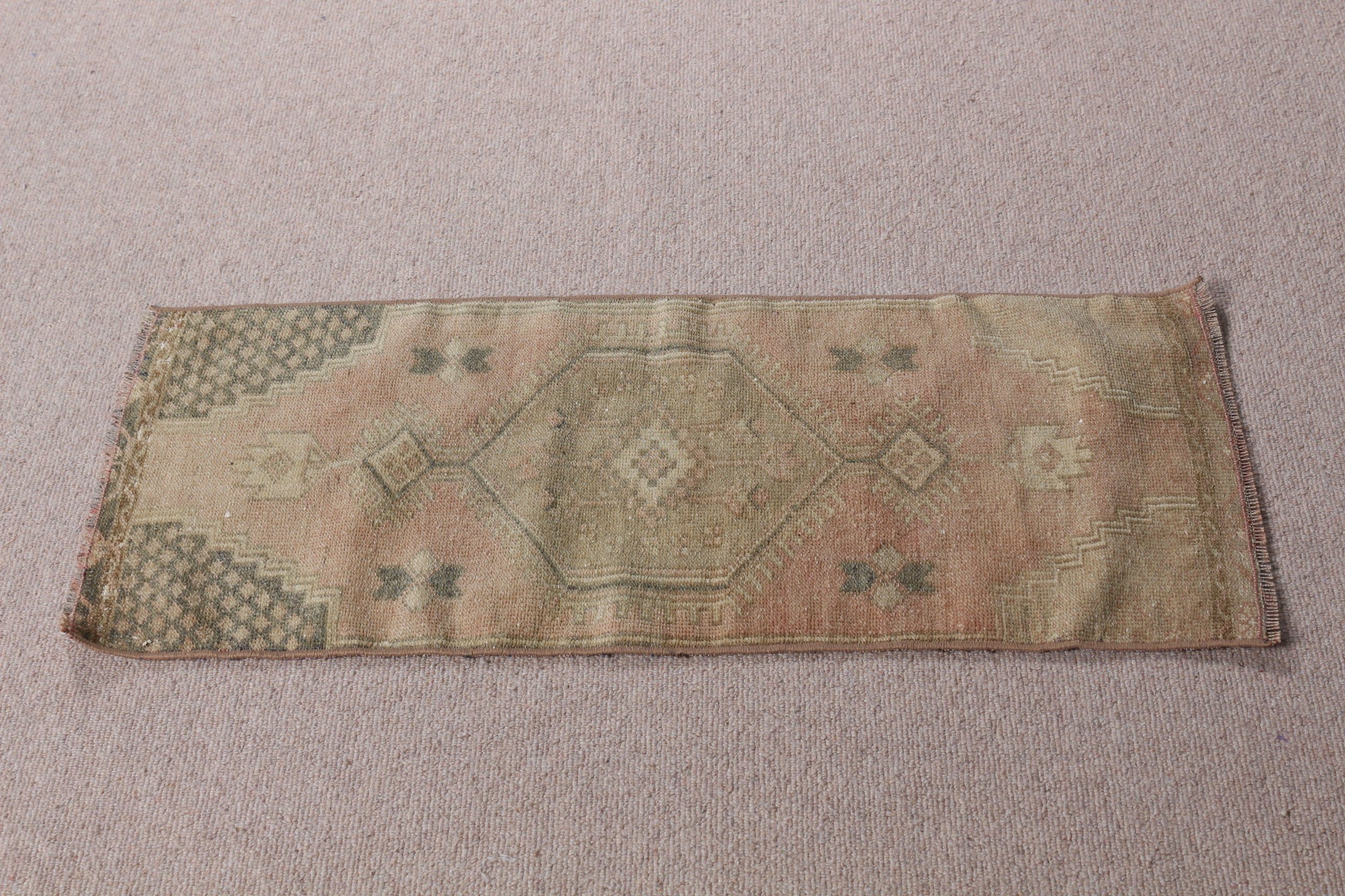 Antique Rug, Turkish Rugs, Rugs for Bath, Door Mat Rug, Brown Oushak Rugs, Kitchen Rug, Vintage Rugs, Oriental Rug, 1.3x3.2 ft Small Rugs