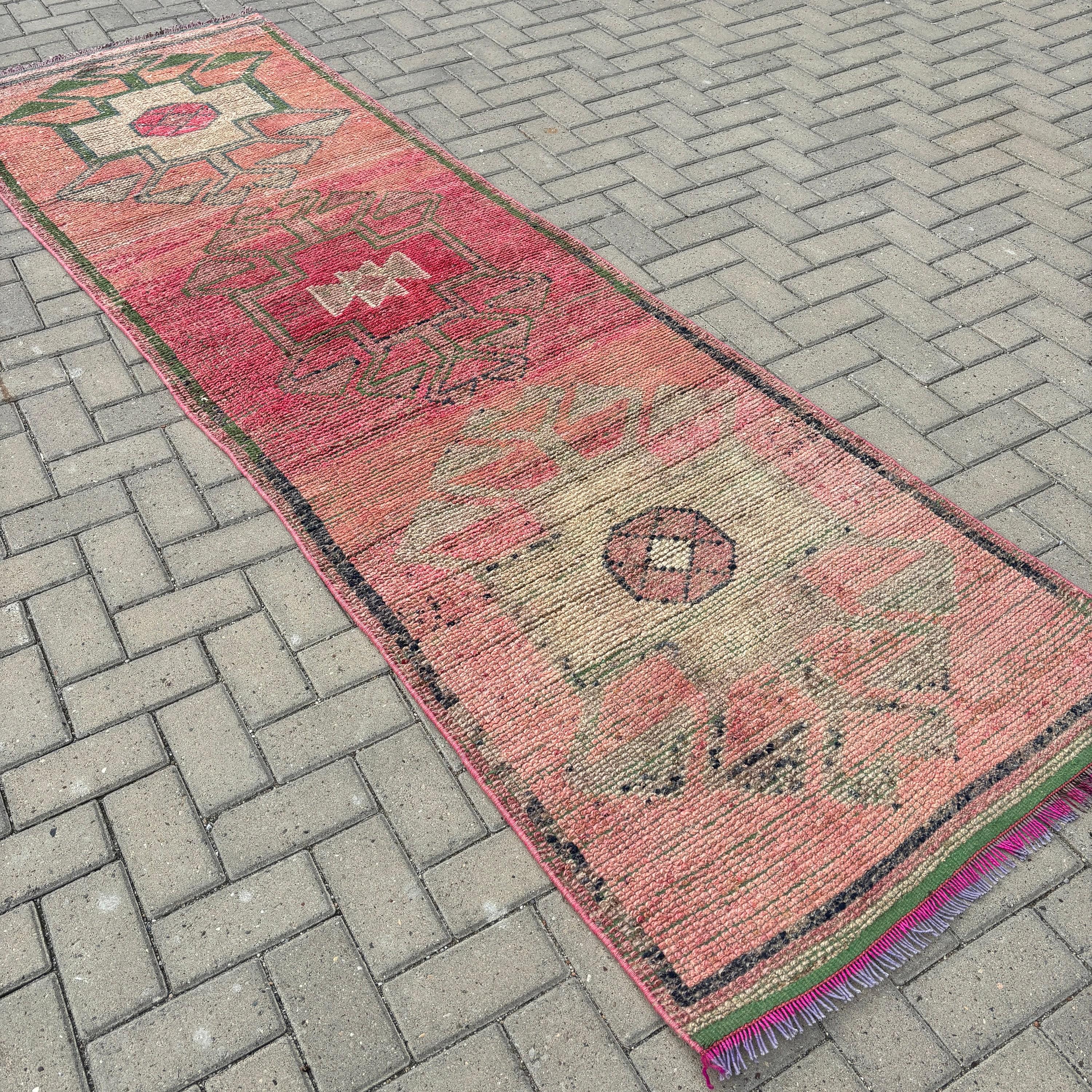 Turuncu Antika Halı, Anadolu Halıları, Vintage Halı, Yer Halısı, Yün Halılar, 3.1x10.1 ft Runner Halısı, Türk Halıları, Koridor Halıları, Koridor Halısı