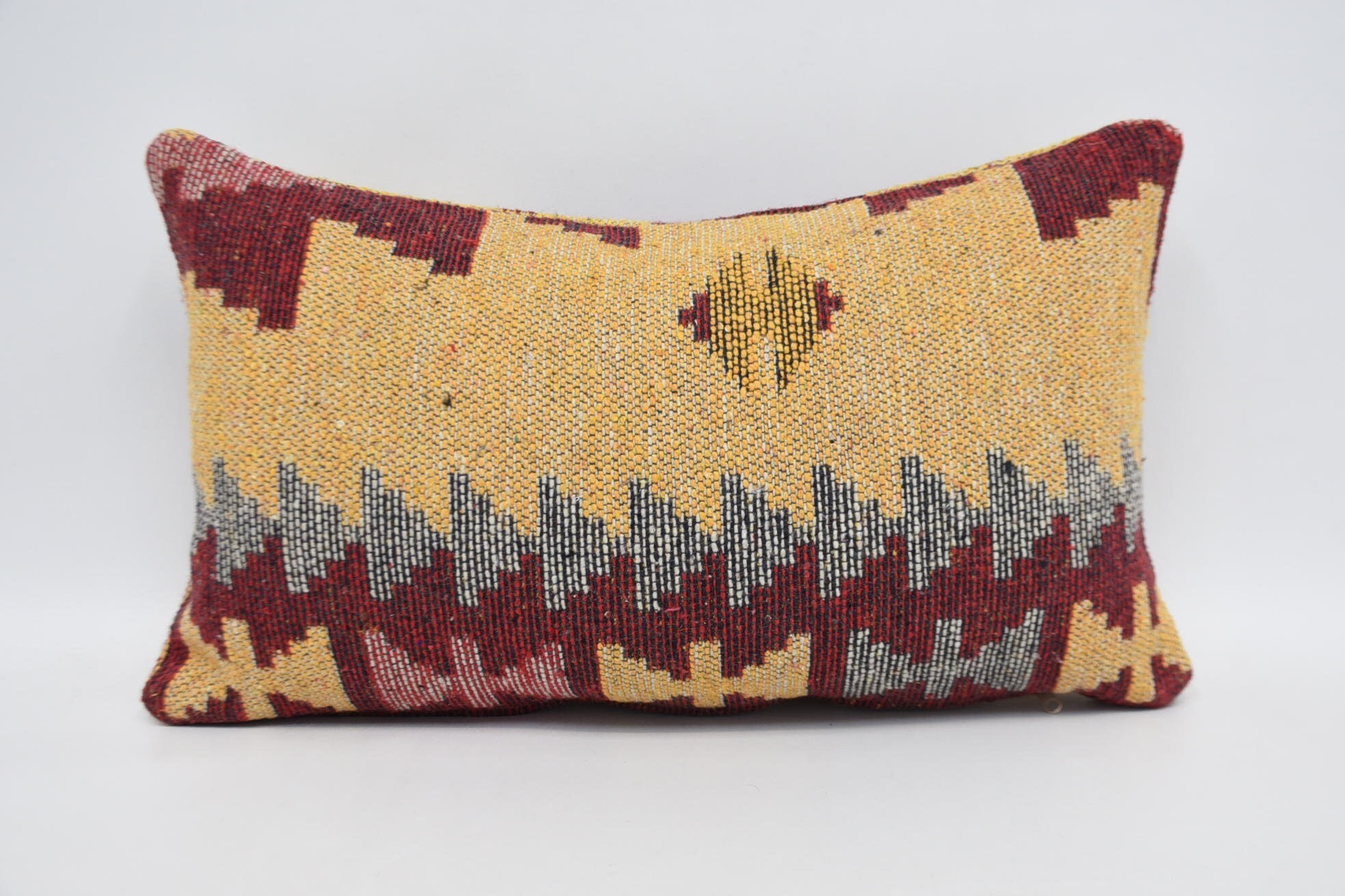 Ethnical Kilim Rug Pillow, Kilim Cushion Sham, Christmas Pillow Sham, 12"x20" Red Cushion Cover, Vintage Pillow