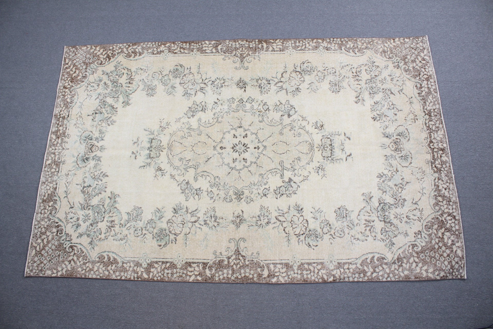 Oryantal Halı, Yeşil Fas Halıları, 6.6x10.5 ft Büyük Halı, Türk Halısı, Yemek Odası Halısı, Vintage Halı, Salon Halısı, Sessiz Halılar, Oushak Halıları