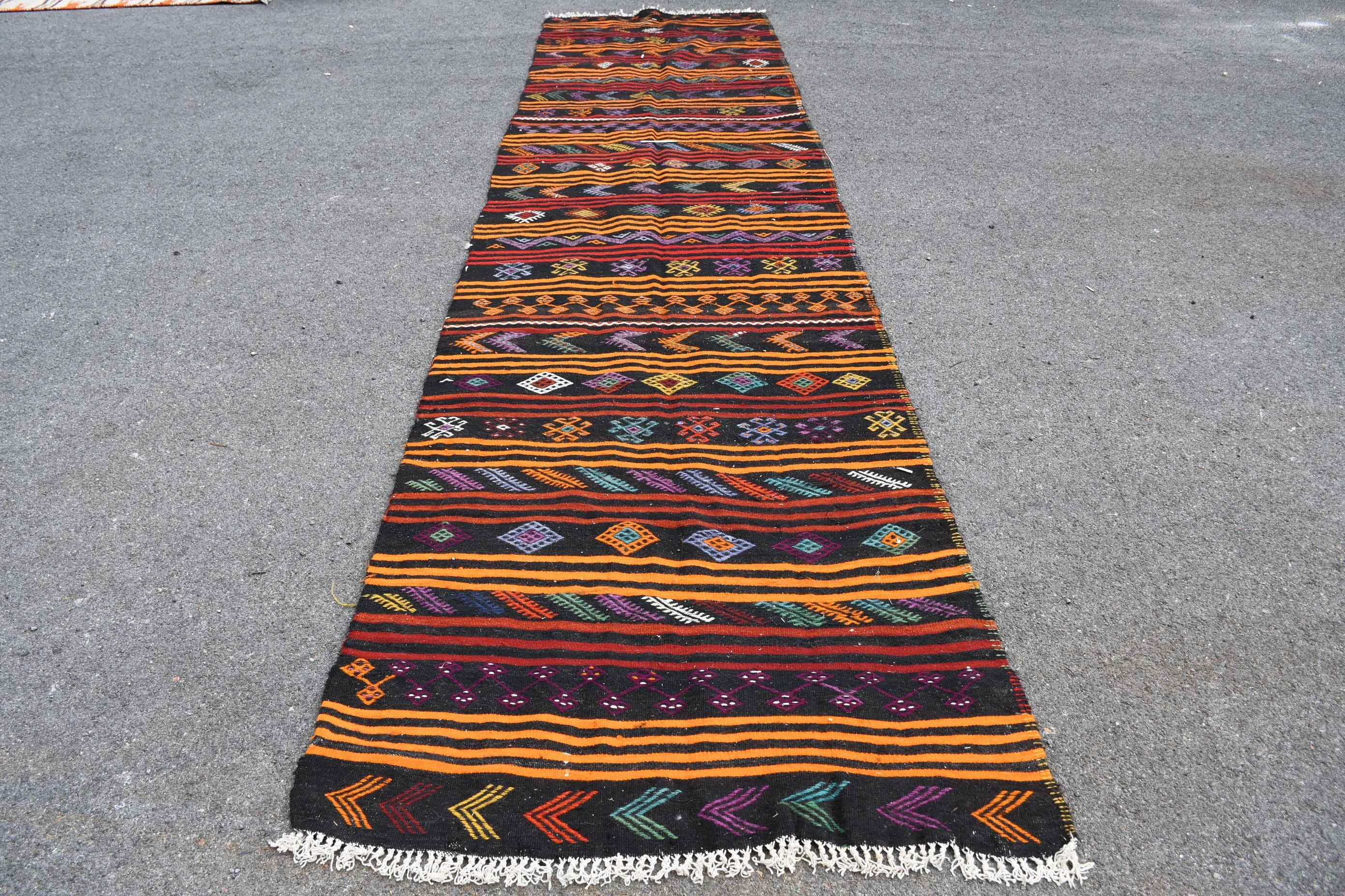 Vintage Rugs, Orange Wool Rug, Kitchen Rugs, 3.7x13.5 ft Runner Rugs, Pale Rug, Kilim, Corridor Rug, Wool Rugs, Turkish Rugs, Bedroom Rugs