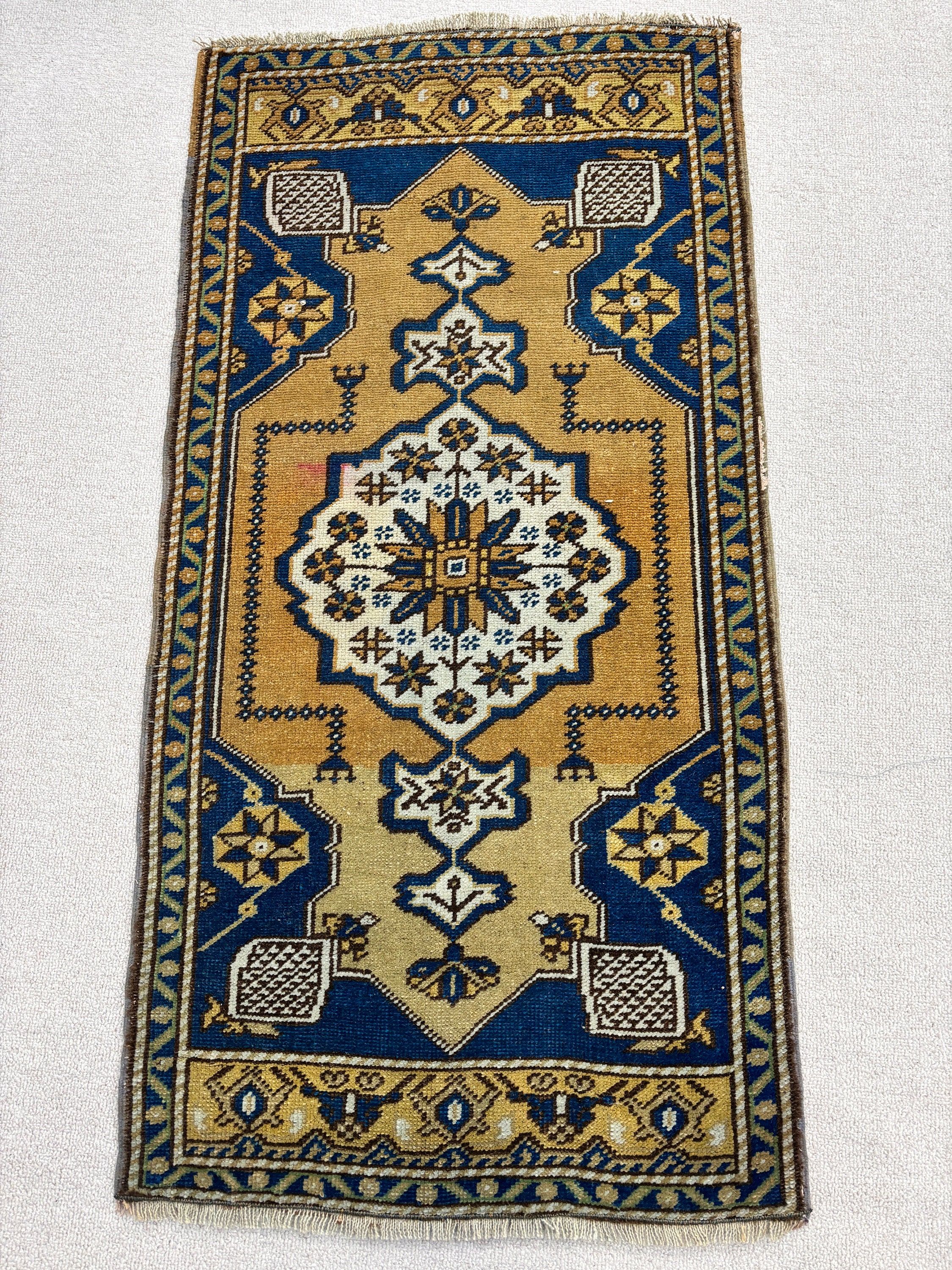 Küçük Boho Halı, Vintage Halılar, Giriş Halıları, Sarı Soğuk Halı, Yün Halılar, Mutfak Halısı, Türk Halıları, Banyo Halıları, 1,9x3,7 ft Küçük Halı