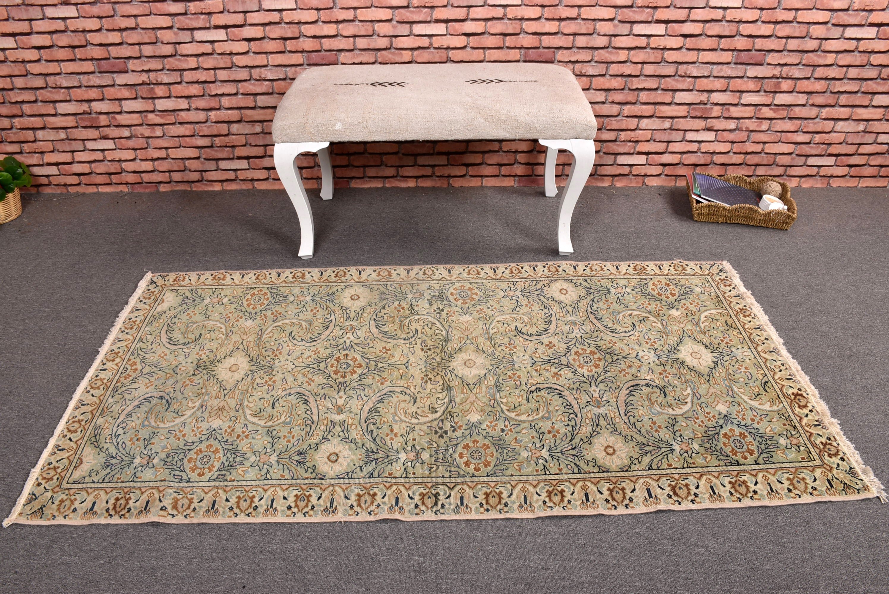 Vintage Halı, Boho Halı, Mutfak Halıları, Dekoratif Halılar, Ev Dekorasyonu Halıları, Oushak Halı, 3.1x5.9 ft Accent Halılar, Türk Halısı, Yeşil Açıklama Halısı