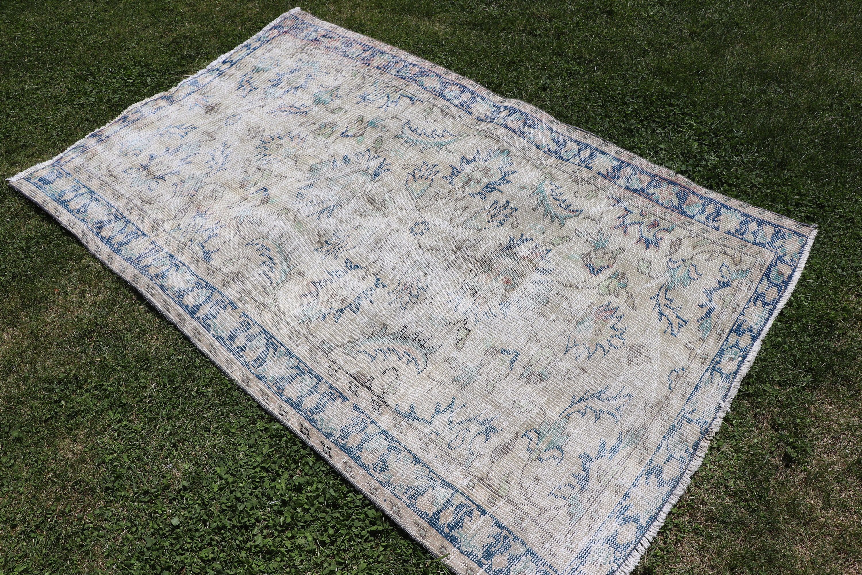 3.9x6 ft Accent Halılar, Yün Halı, Bej Modern Halılar, Boho Accent Halı, Lüks Halılar, Vintage Vurgulu Halılar, Türk Halıları, Vintage Halılar