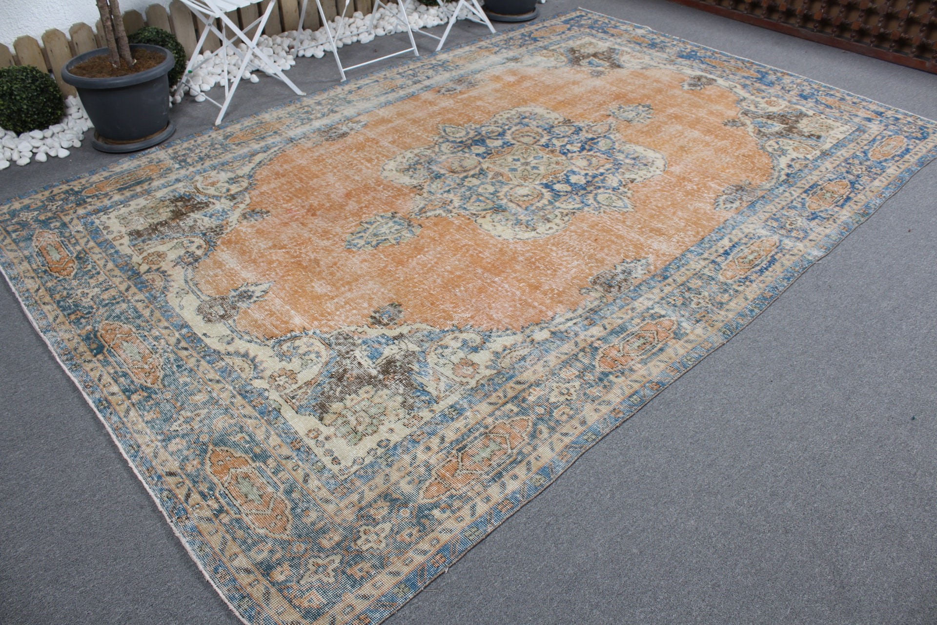 6.9x10.7 ft Oversize Rug, Turkish Rug, Salon Rugs, Vintage Rug, Oriental Rug, Saloon Rug, Floor Rugs, Home Decor Rug, Orange Home Decor Rug