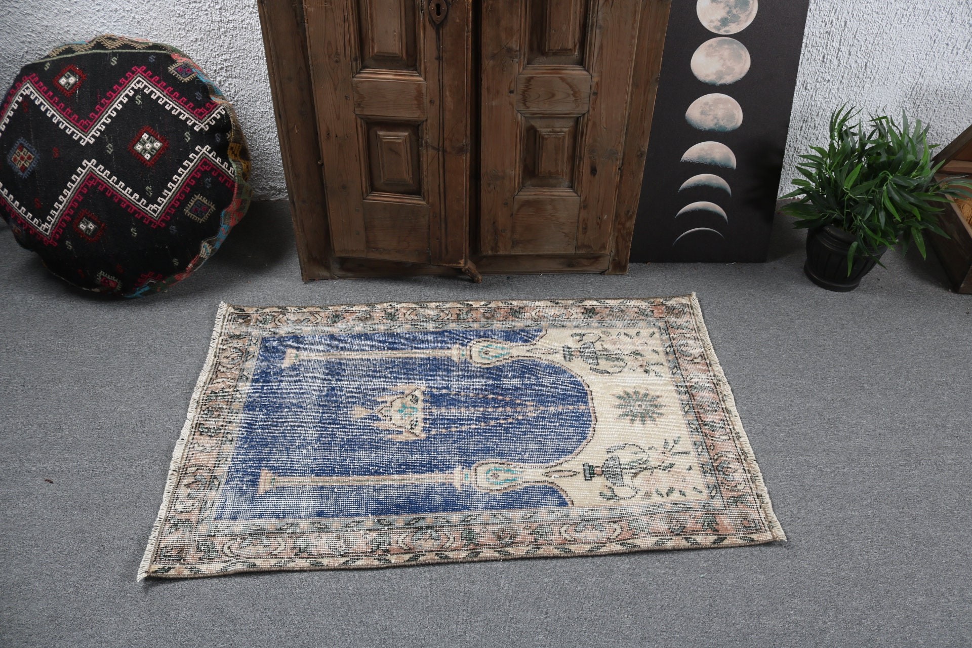 Moroccan Rug, Blue Statement Rugs, Nursery Rug, Aztec Rug, Bedroom Rug, 2.5x3.9 ft Small Rugs, Turkish Rug, Geometric Rugs, Vintage Rugs