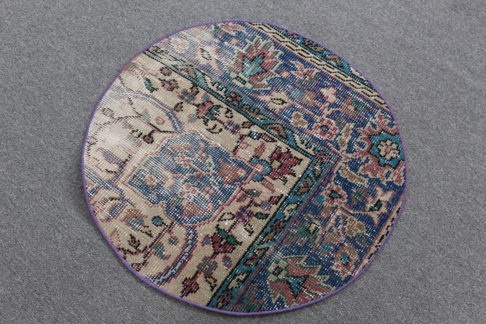 Vintage Halı, Banyo Halısı, Yurt Halısı, Yatak Odası Halısı, 2,6x2,6 ft Küçük Halı, Türk Halıları, Mutfak Halıları, Mavi Oushak Halısı, Havalı Halılar, Mutfak Halısı