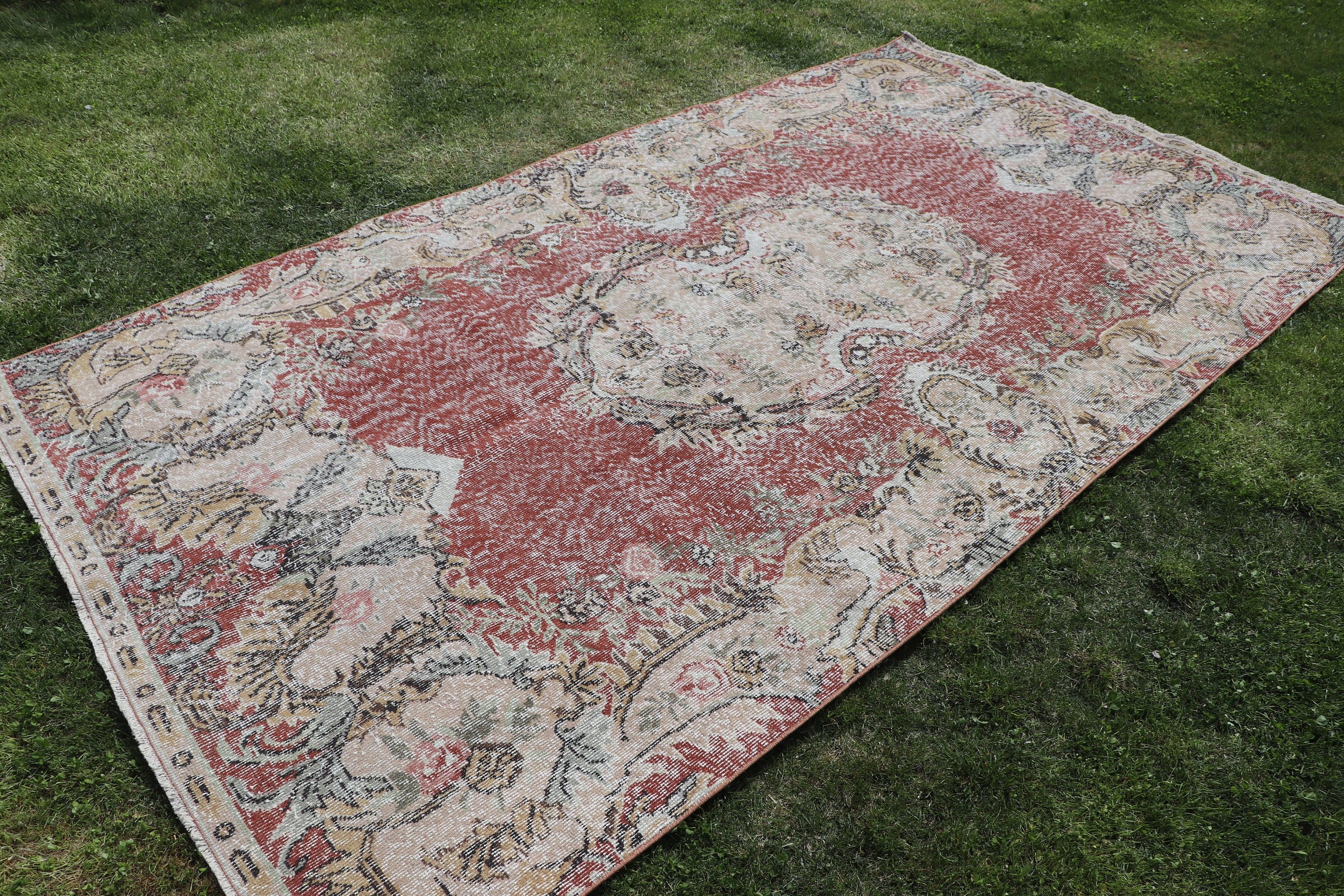 Kırmızı Nötr Halılar, Türk Halısı, Yer Halıları, Büyük Vintage Halı, Vintage Halı, Fas Halısı, 5.1x9.3 ft Büyük Halı, Yatak Odası Halısı, Dış Mekan Halısı