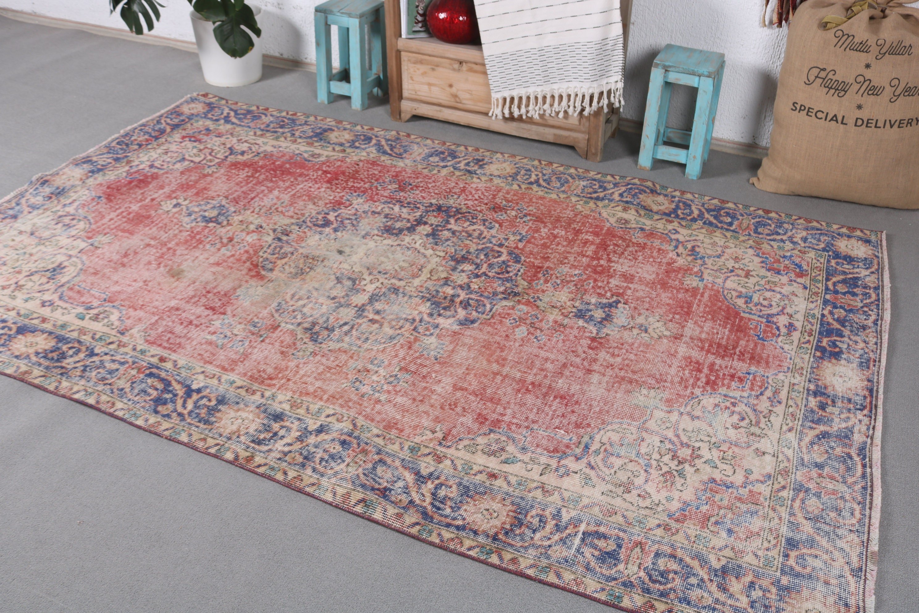 Vintage Rug, Dining Room Rug, Organic Rug, Antique Rug, Turkish Rugs, Blue Cool Rugs, Anatolian Rugs, 5.2x8.3 ft Large Rugs, Bedroom Rug