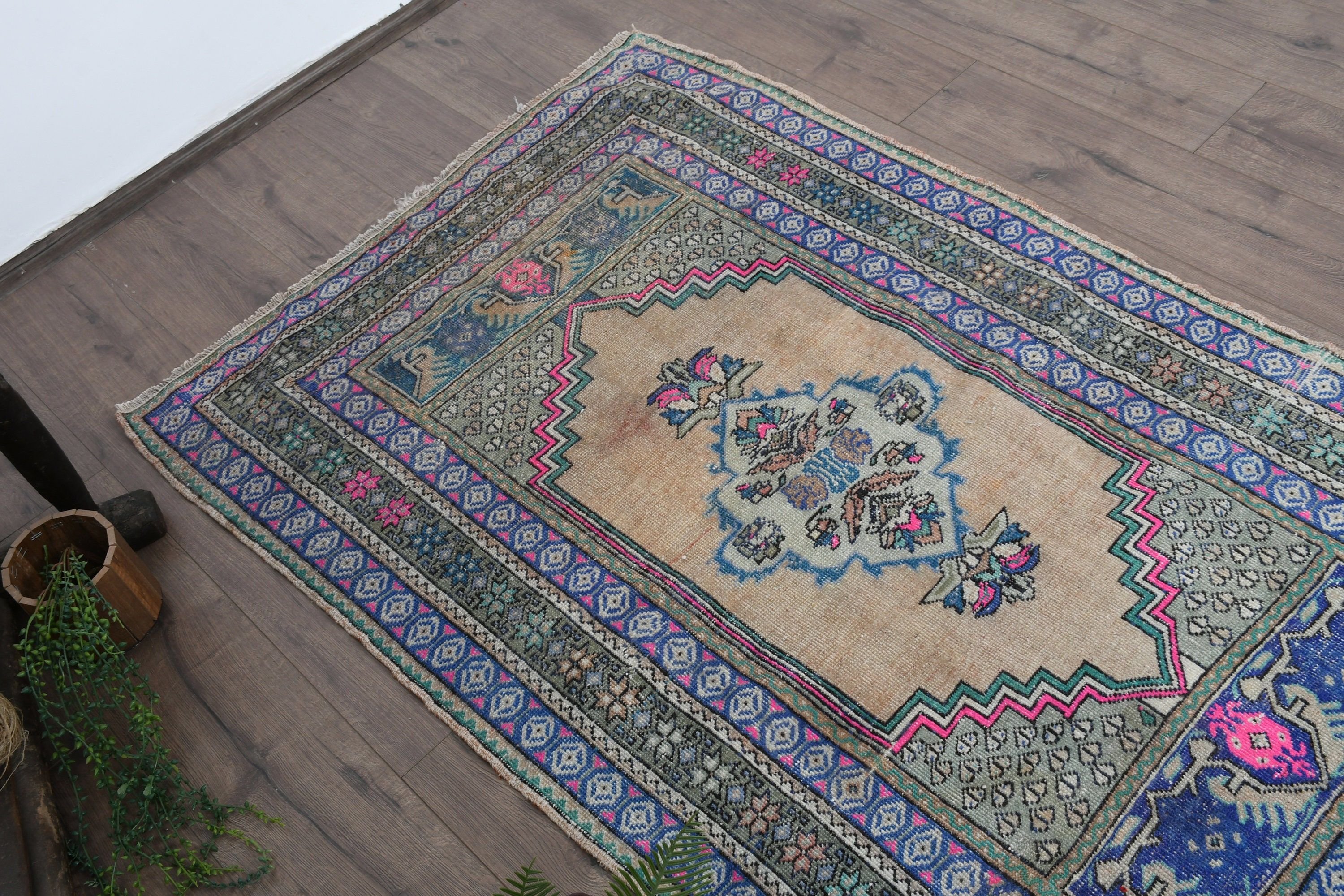 Blue Moroccan Rug, Oushak Rug, Turkish Rugs, 3.4x5.4 ft Accent Rug, Entry Rugs, Antique Rug, Vintage Rug, Rugs for Entry, Bedroom Rug