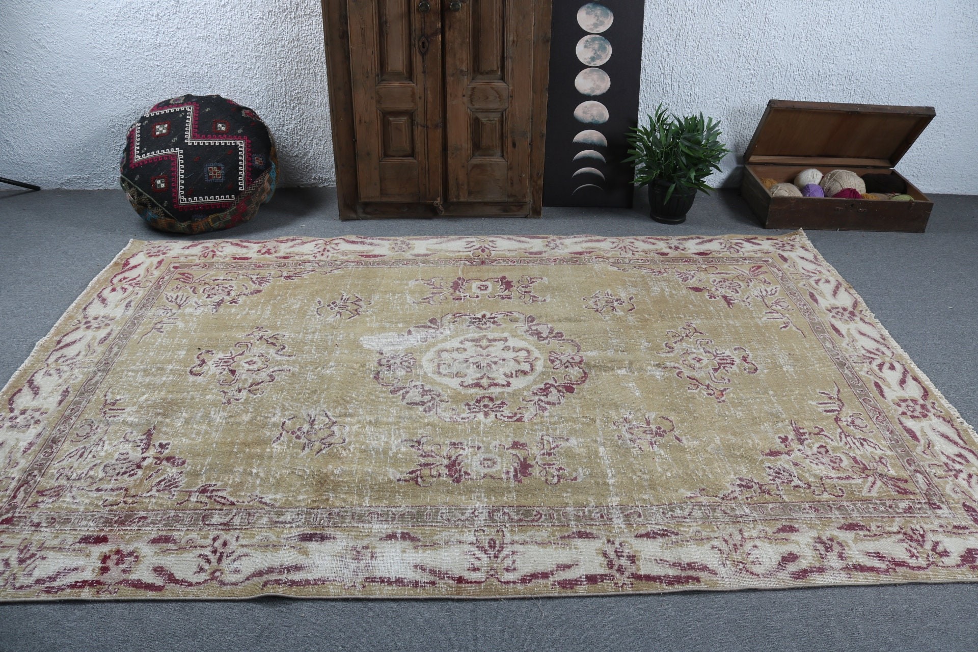 Dining Room Rugs, Anatolian Rugs, Bedroom Rug, Yellow Wool Rugs, Salon Rug, Vintage Rugs, Turkish Rugs, Floor Rugs, 6x9.2 ft Large Rug