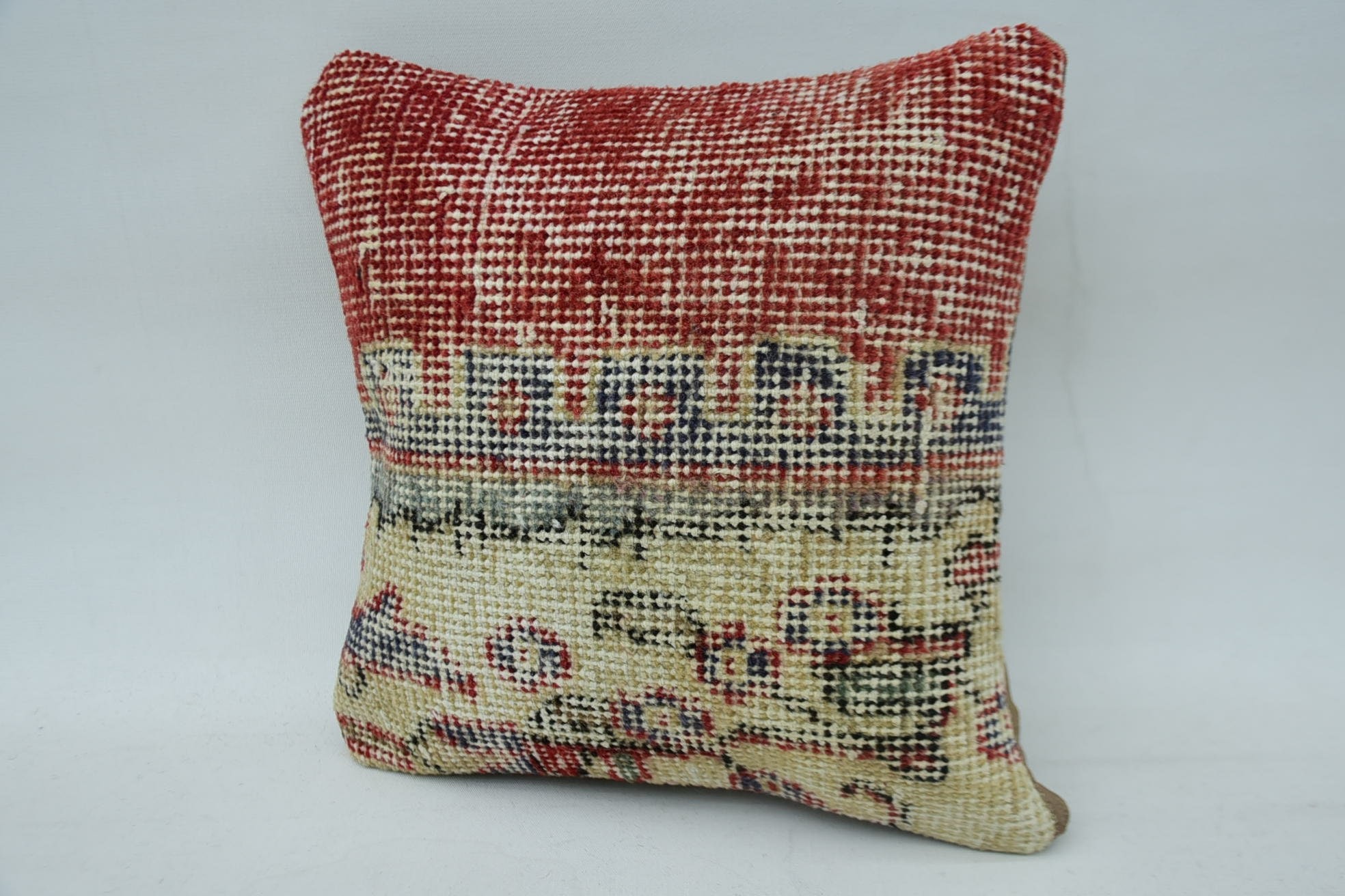 Pastel Cushion Case, 12"x12" Red Pillow, Boho Pillow, Art Deco Cushion Case, Turkish Bench Cushion, Turkish Pillow, Pillow for Sofa