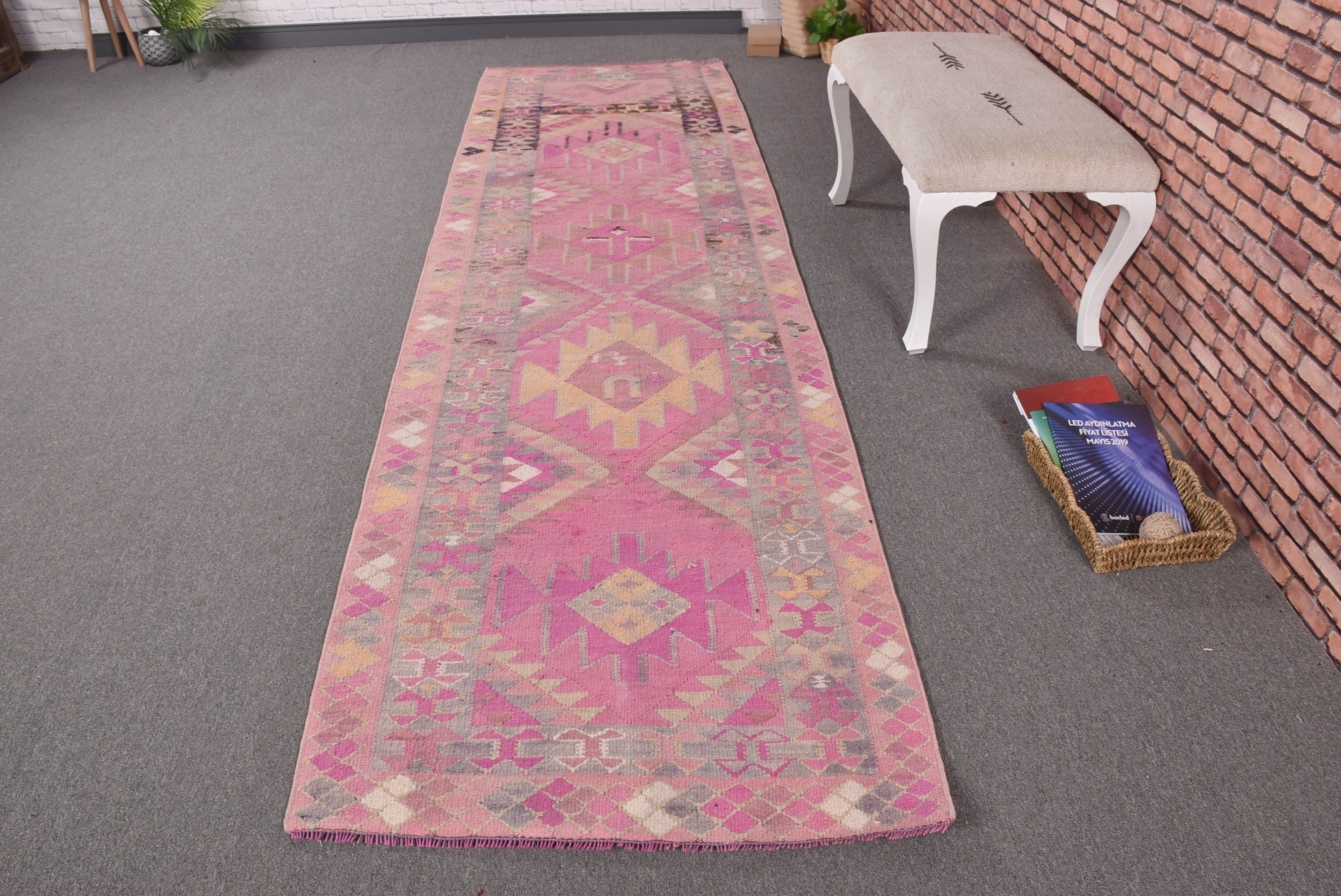 Bedroom Rugs, Corridor Rug, Turkish Rug, Boho Rug, 3x11.1 ft Runner Rug, Rugs for Corridor, Pink Bedroom Rug, Vintage Rug, Home Decor Rugs