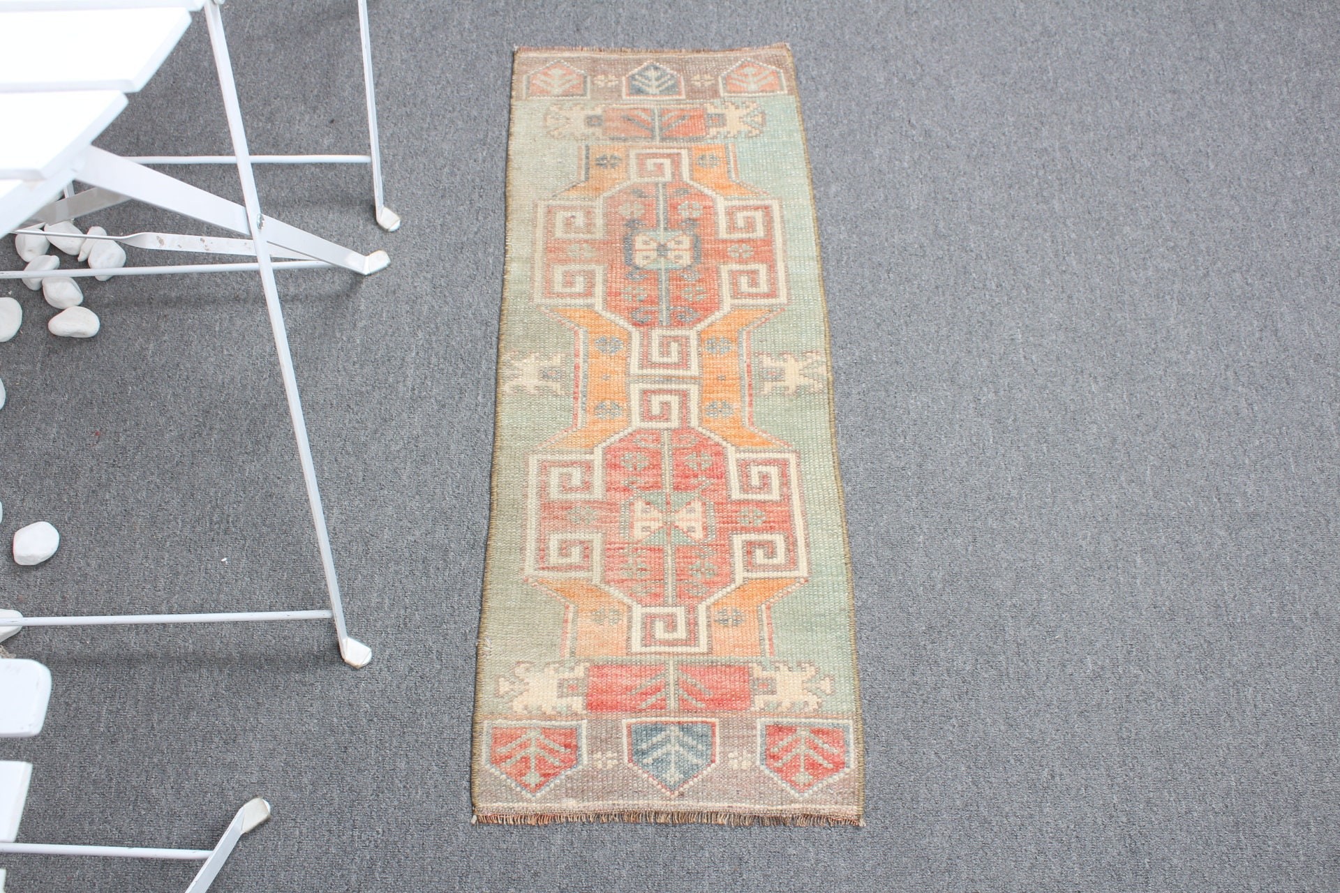 Vintage Rug, Green Floor Rugs, 1.1x2.9 ft Small Rug, Rugs for Kitchen, Car Mat Rugs, Oriental Rugs, Entry Rugs, Turkish Rugs