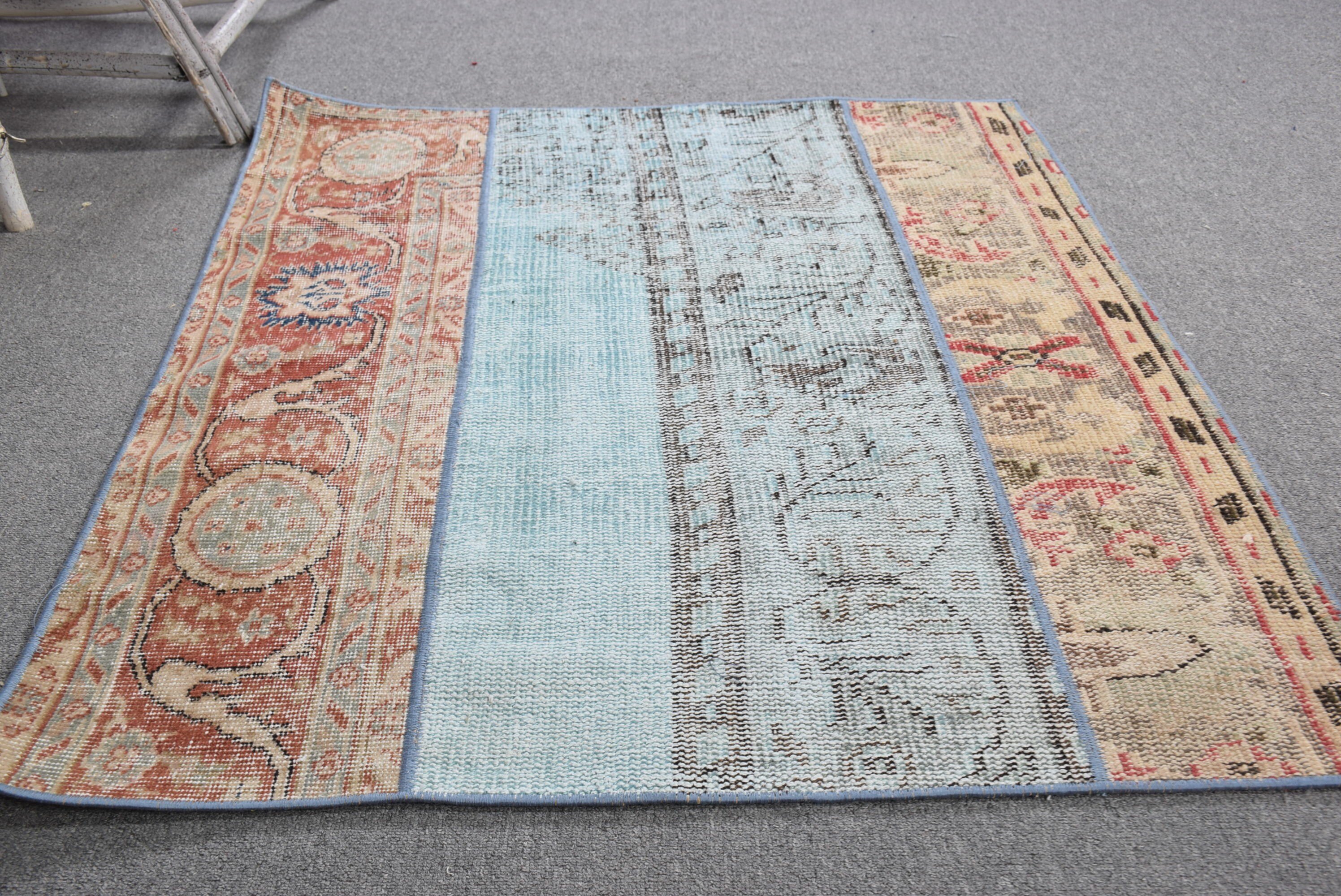 3.2x3.6 ft Small Rugs, Rugs for Bathroom, Home Decor Rug, Vintage Rugs, Door Mat Rugs, Kitchen Rugs, Turkish Rugs, Blue Moroccan Rugs