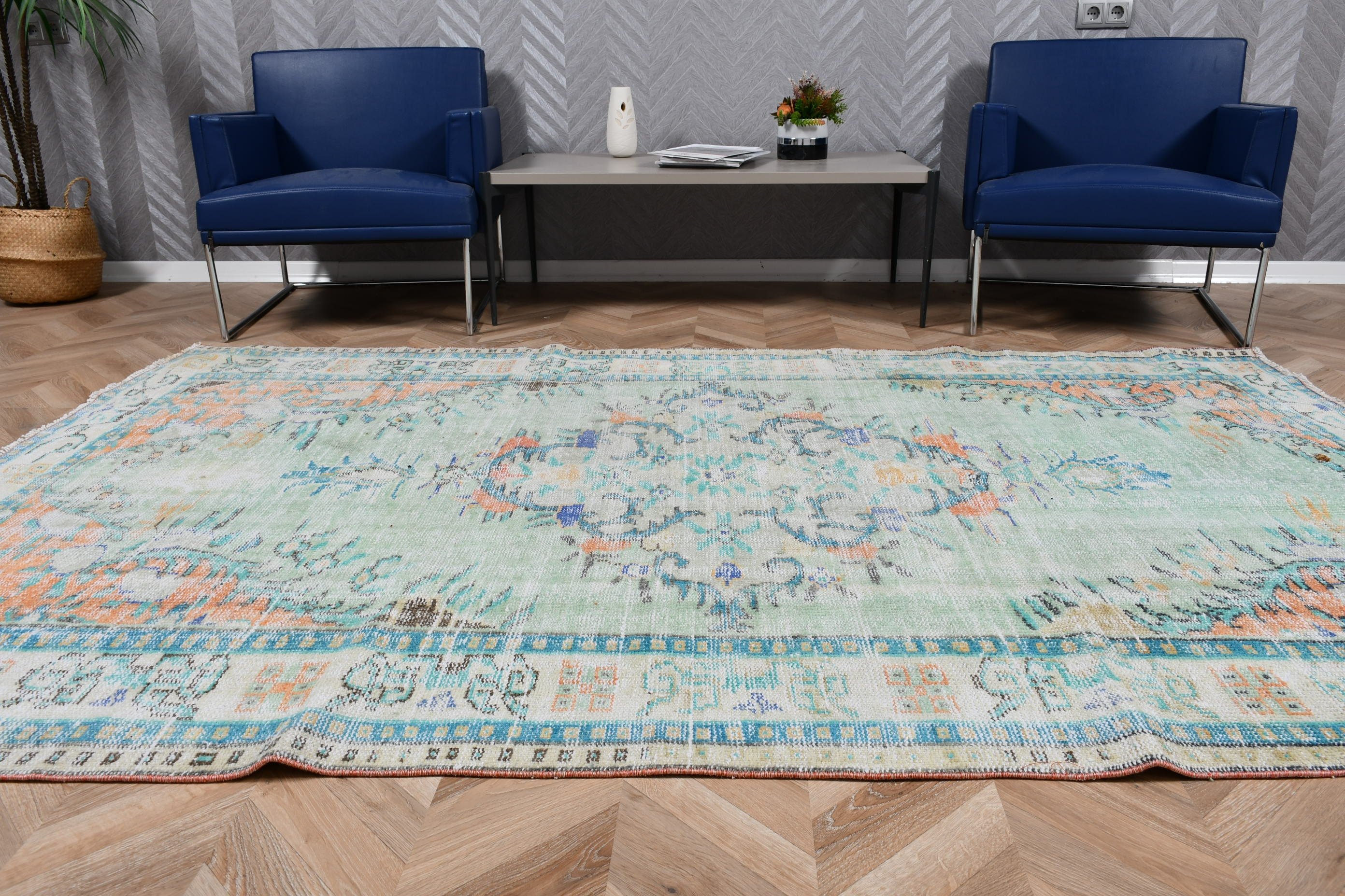 Living Room Rug, 5.7x8.9 ft Large Rug, Green Oushak Rug, Moroccan Rugs, Dining Room Rugs, Turkish Rug, Boho Rug, Vintage Rug