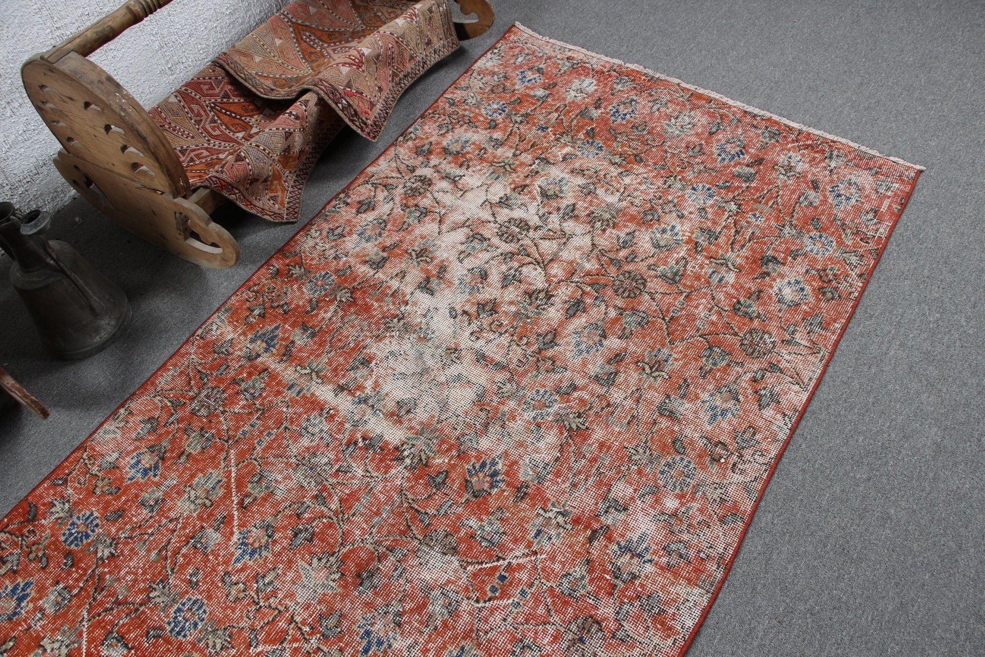 Vintage Halı, Türk Halısı, İç Mekan Halıları, Oryantal Halı, Oturma Odası Halısı, Kırmızı 3,7x8,5 ft Alan Halısı, Çocuk Halısı, Yün Halı