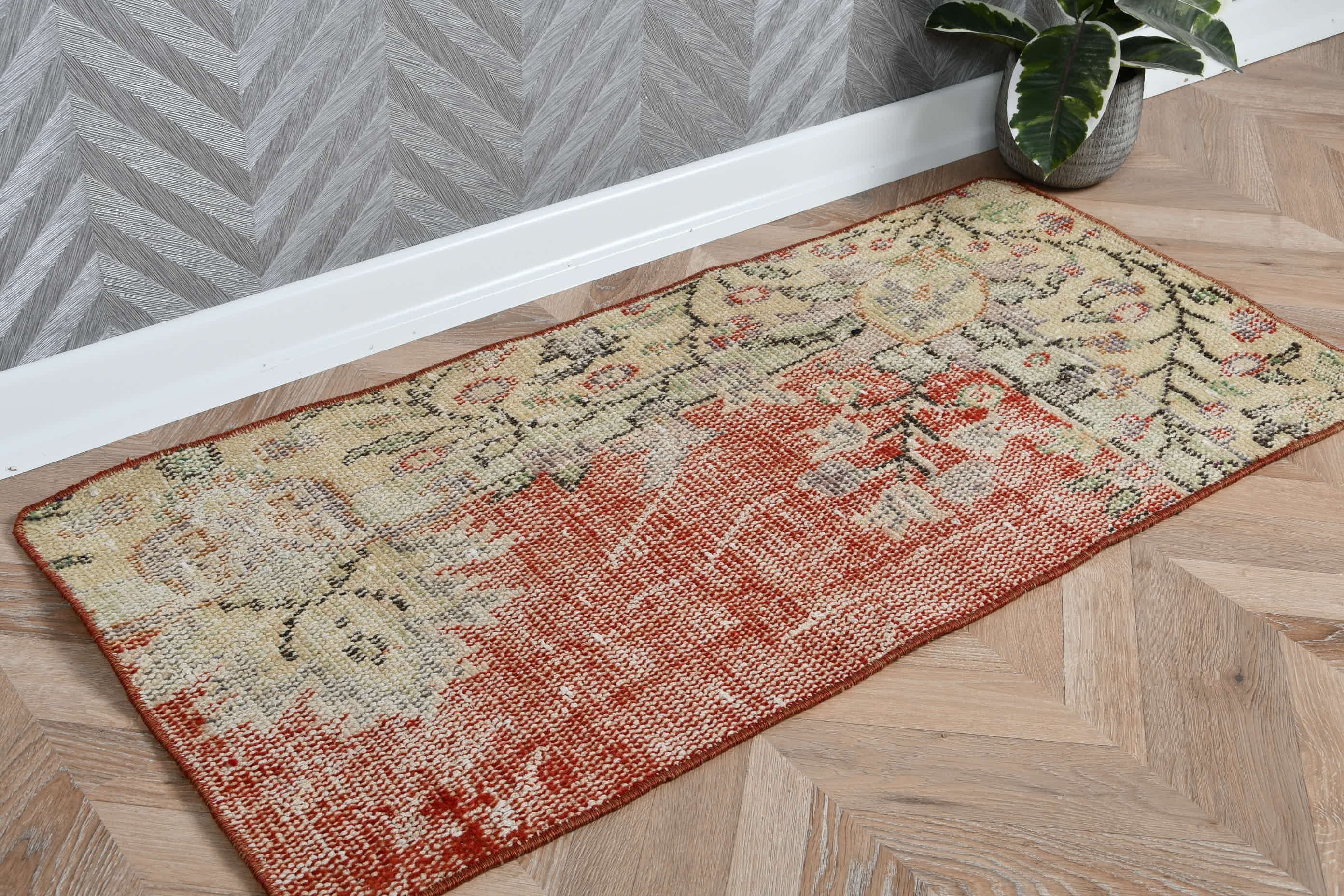 Antique Rug, Home Decor Rugs, Turkish Rugs, Nursery Rugs, 1.6x3.5 ft Small Rugs, Rugs for Bathroom, Vintage Rug, Red Floor Rug, Entry Rug