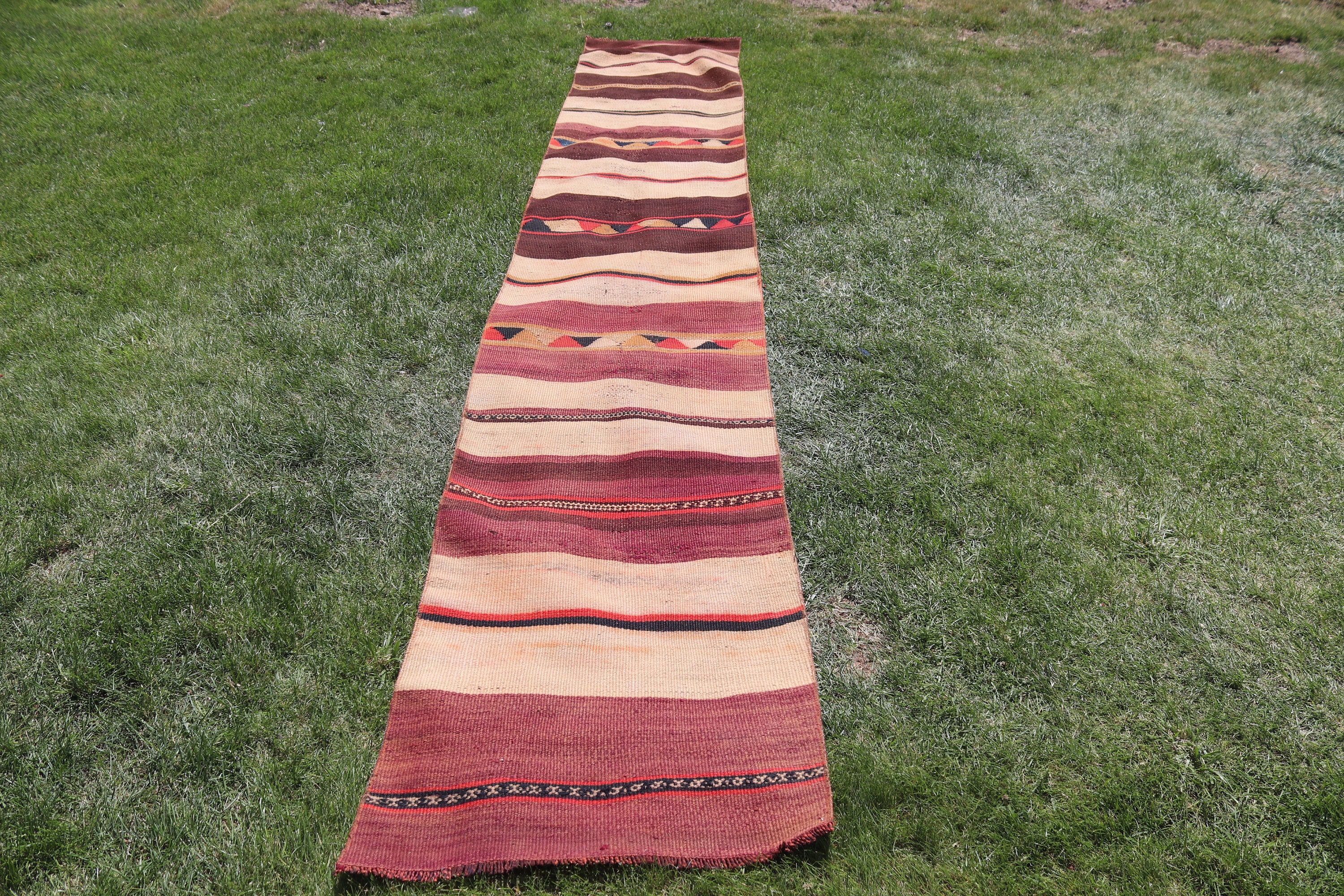 Türk Halıları, Ev Dekorasyonu Halısı, Kilim, Vintage Halı, Vintage Runner Halısı, Nötr Halılar, El Yapımı Halı, 2.1x12.7 ft Runner Halısı, Bej Lüks Halılar