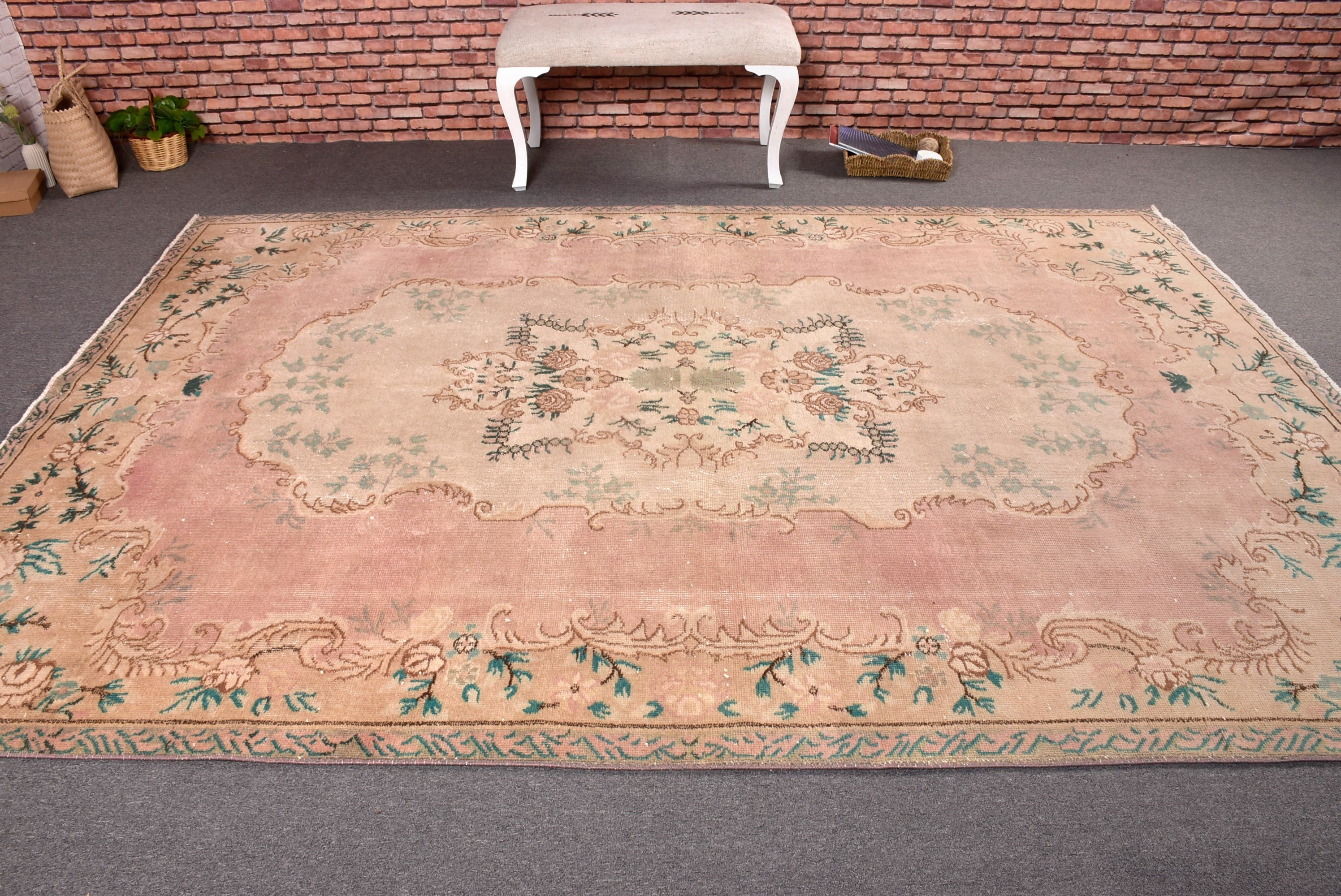 Dış Mekan Halıları, 6,9x9,8 ft Büyük Halılar, Yatak Odası Halıları, Yün Halı, Yeşil Oushak Halı, Vintage Halı, Büyük Oushak Halıları, Türk Halıları, Açıklama Halısı