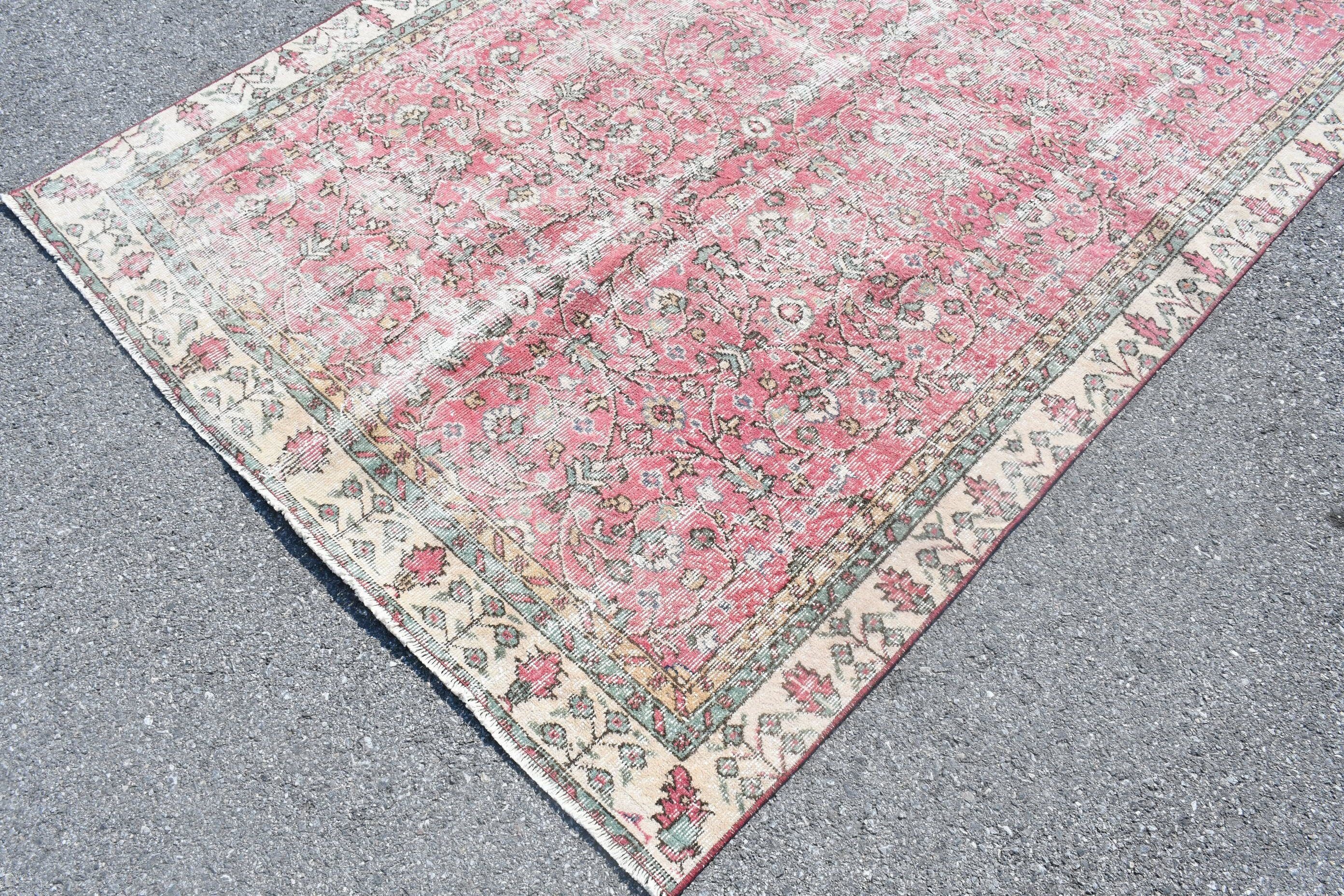 Bedroom Rug, Pink Wool Rug, Vintage Rugs, Turkish Rug, Kitchen Rug, 5.8x9.1 ft Large Rug, Salon Rug, Oushak Rugs, Pale Rug, Rugs for Salon