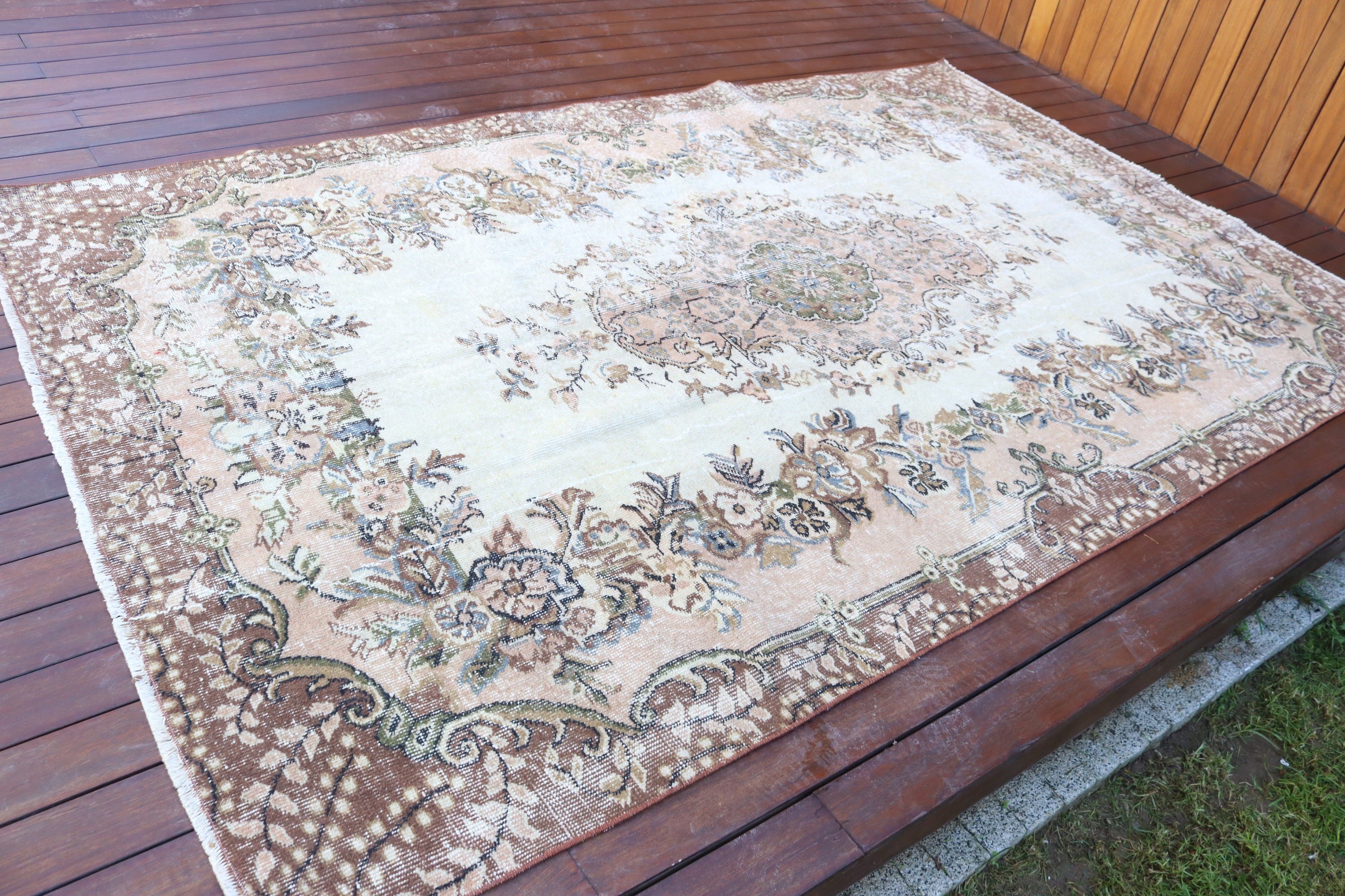 Nötr Halı, Vintage Halı, Lüks Halı, Yemek Odası Halıları, Türk Halıları, Bej Açıklama Halısı, 5.4x8.7 ft Büyük Halılar, Büyük Vintage Halı