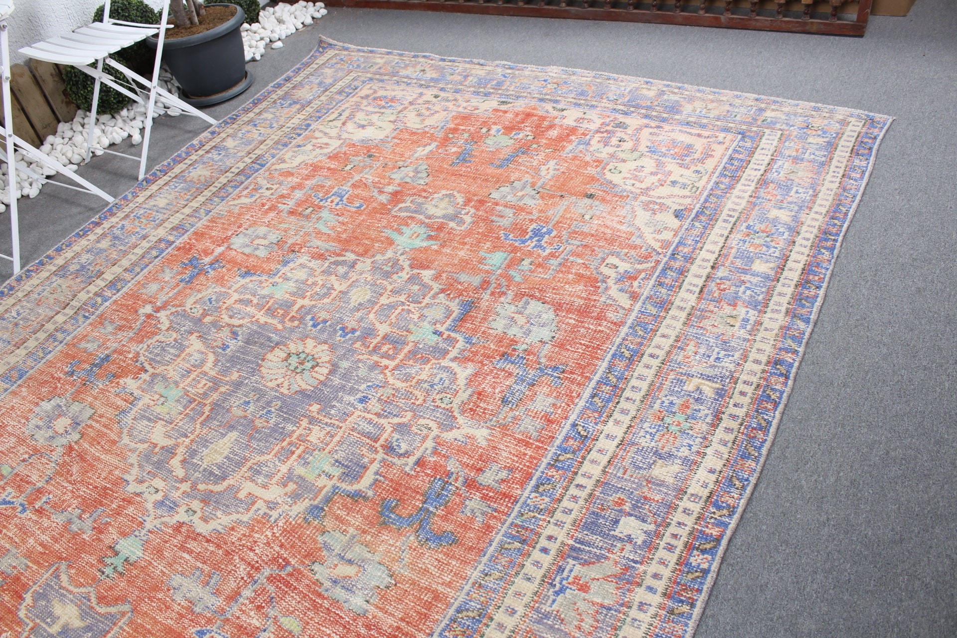 Otantik Halılar, Antika Halı, Oturma Odası Halısı, Havalı Halı, Vintage Halı, Türk Halısı, Yemek Odası Halısı, Kırmızı Oushak Halısı, 7.2x11 ft Büyük Boy Halılar