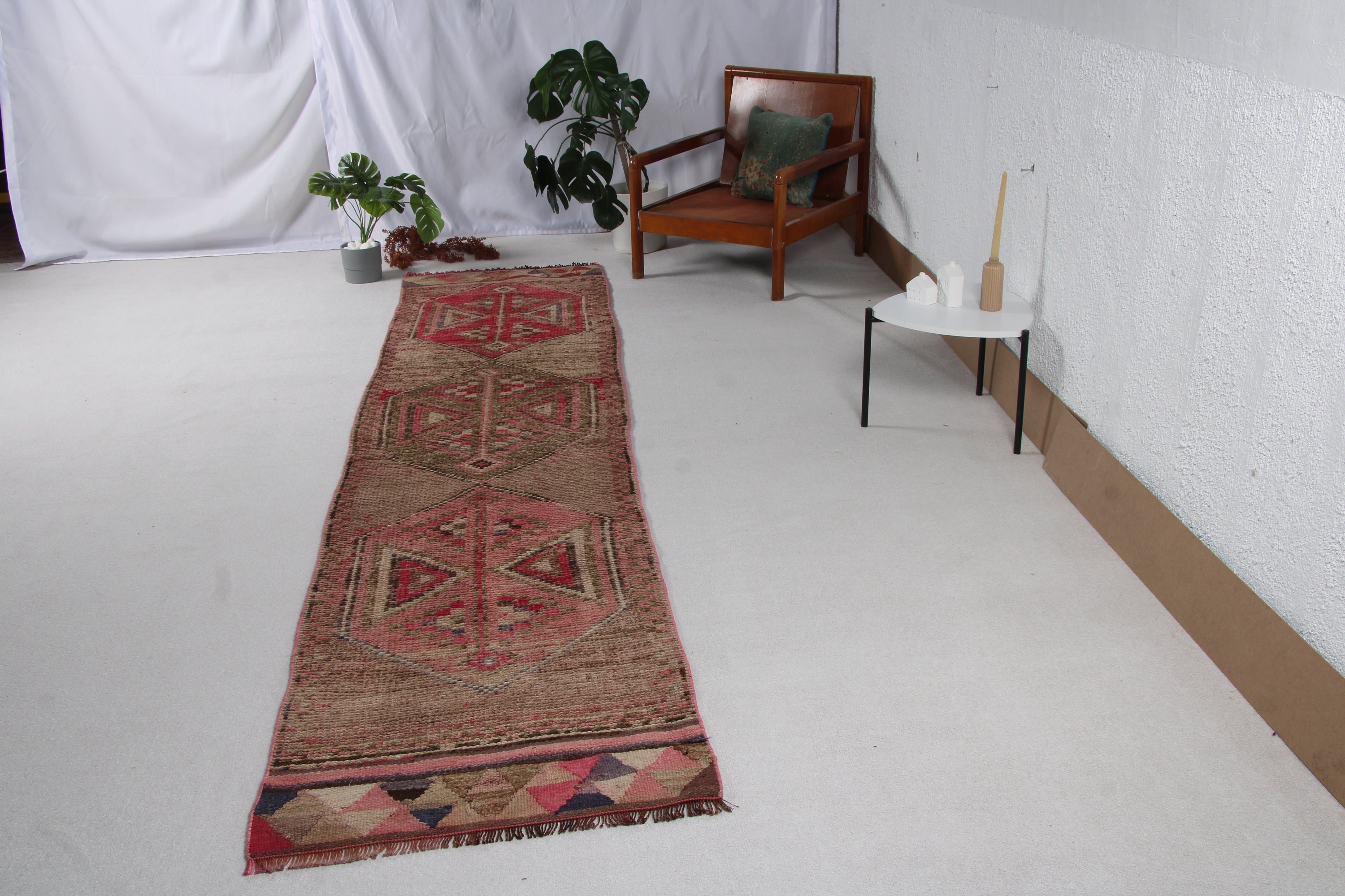 Lüks Halı, Pembe Anadolu Halısı, 2.6x11.7 ft Runner Halıları, Mutfak Halıları, Beni Ourain Runner Halısı, Oryantal Halılar, Türk Halısı, Vintage Halı