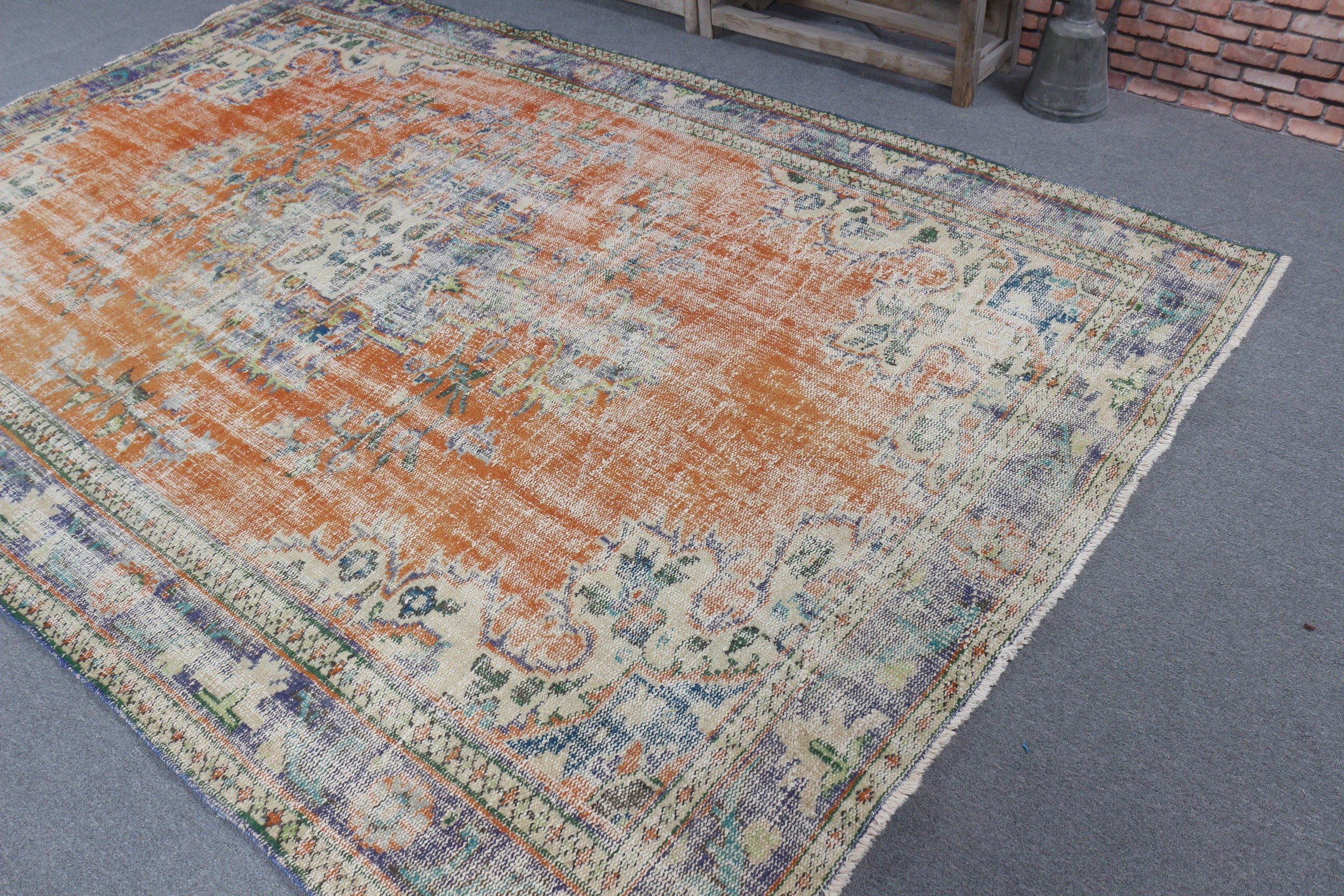 6.3x9.7 ft Large Rugs, Large Vintage Rugs, Vintage Rugs, Orange Oushak Rugs, Living Room Rugs, Turkish Rug, Kitchen Rugs