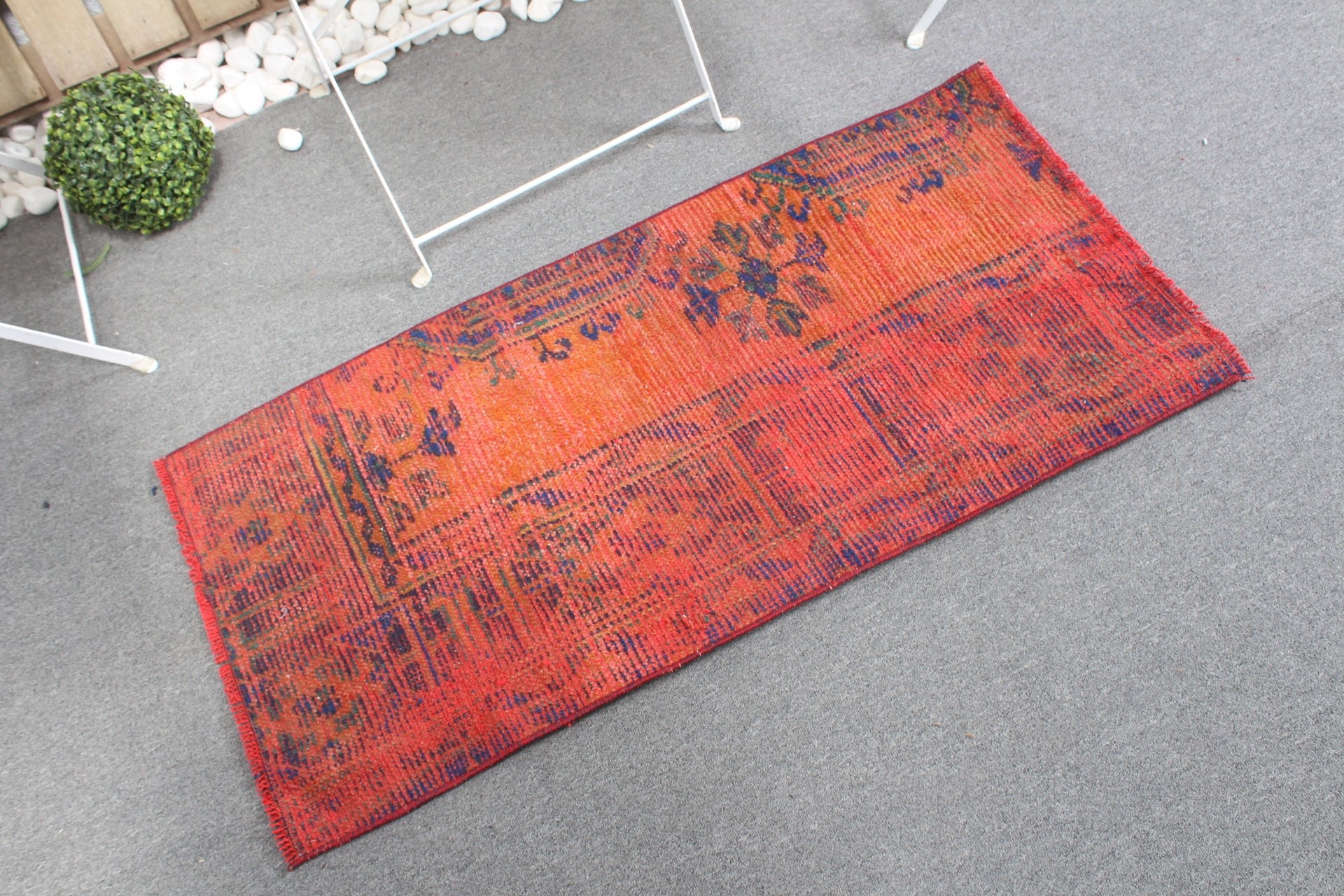 Vintage Rug, Wall Hanging Rug, Turkish Rug, 1.8x3.7 ft Small Rug, Kitchen Rug, Floor Rugs, Oriental Rug, Rugs for Bath, Orange Oushak Rug