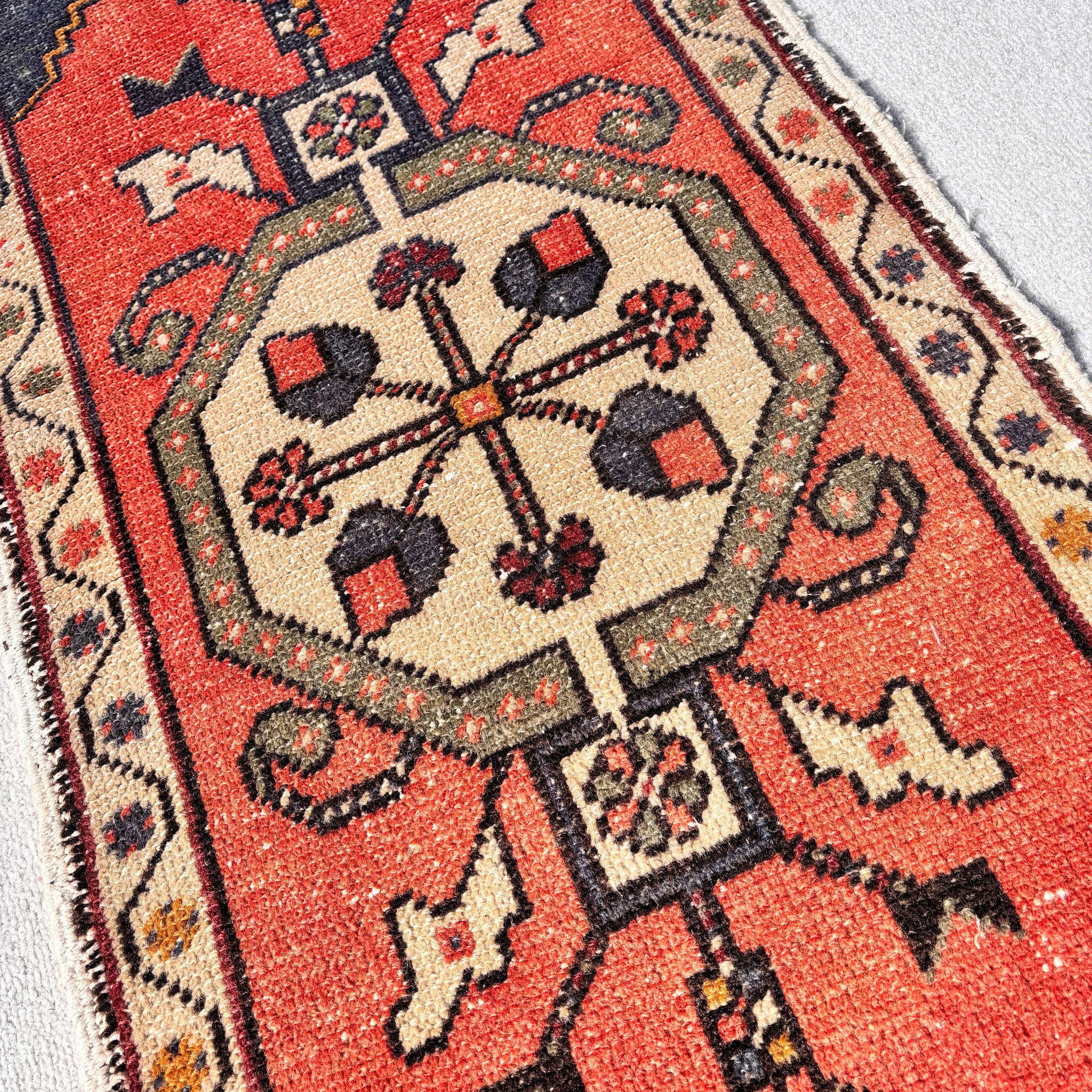 Wall Hanging Rug, Turkish Rugs, Cool Rugs, Red Boho Rug, 1.6x3.5 ft Small Rug, Vintage Rugs, Kitchen Rugs, Rugs for Car Mat, Bathroom Rugs