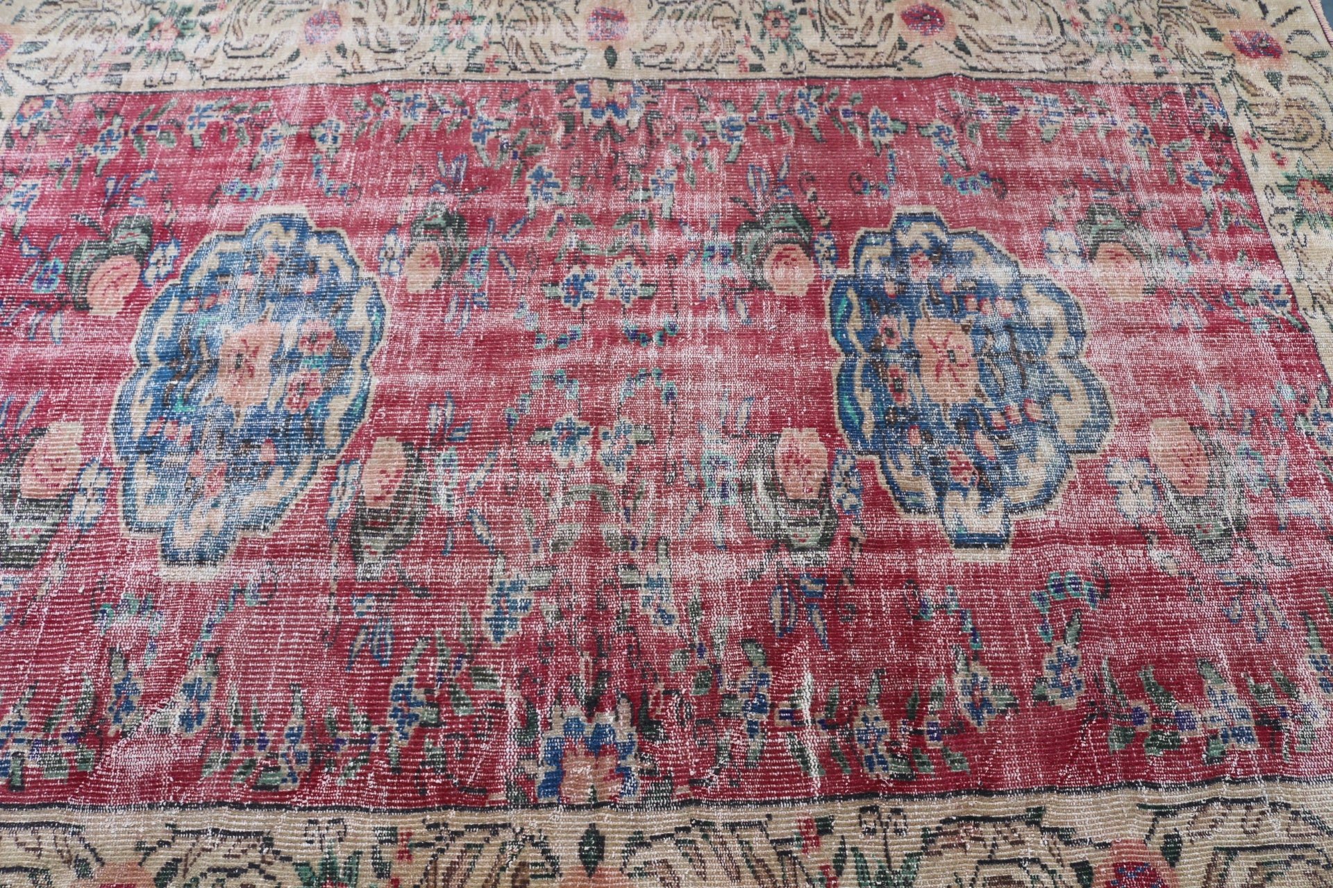 Vintage Rugs, Living Room Rug, Hand Knotted Rug, Turkish Rug, Red Wool Rug, Oriental Rug, 6.1x8.8 ft Large Rugs, Bedroom Rugs