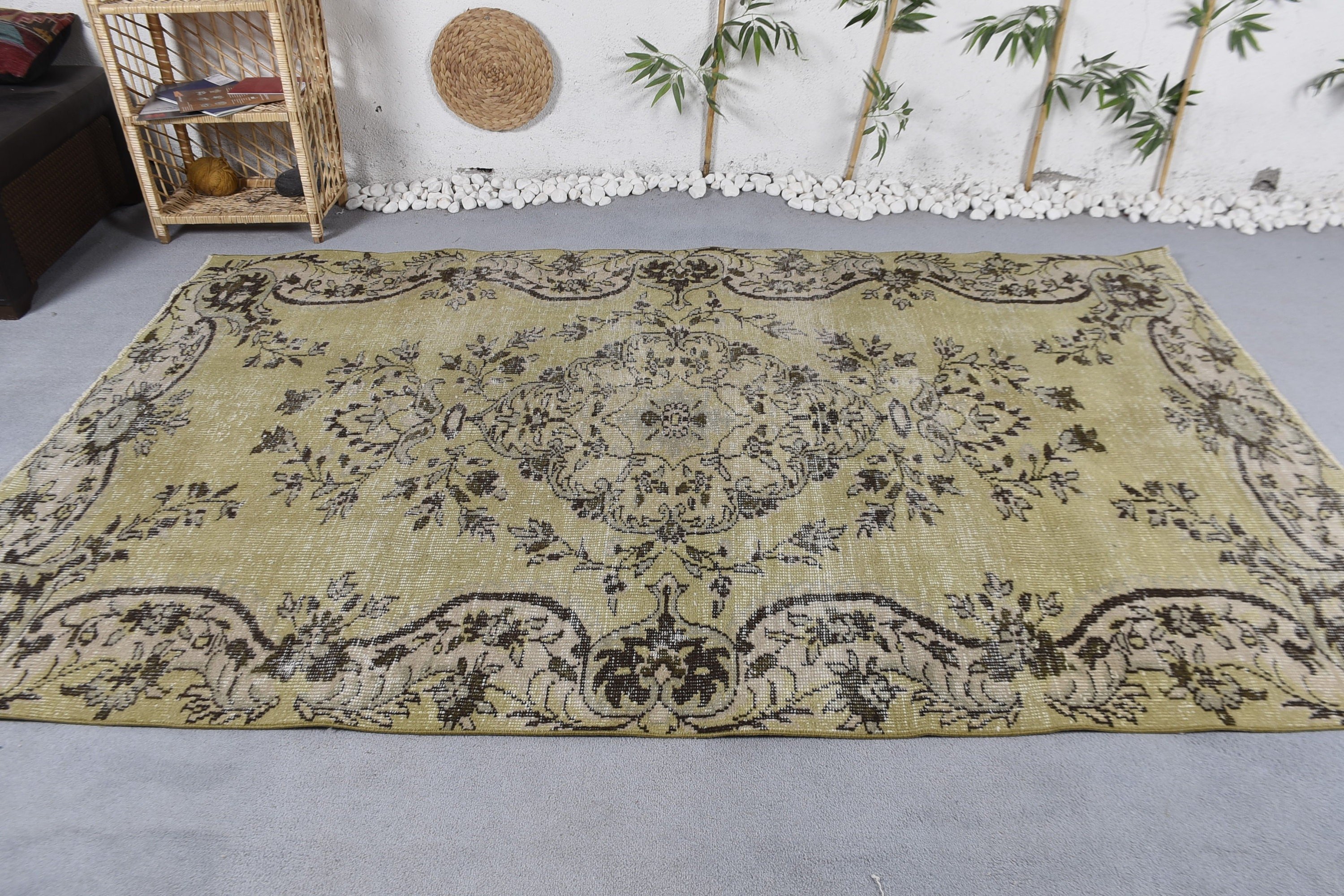 Yeşil 5.4x8.8 ft Büyük Halı, Yün Halılar, Vintage Halılar, Sanatsal Halı, Türk Halıları, Salon Halıları, Harika Halılar, Oturma Odası Halıları