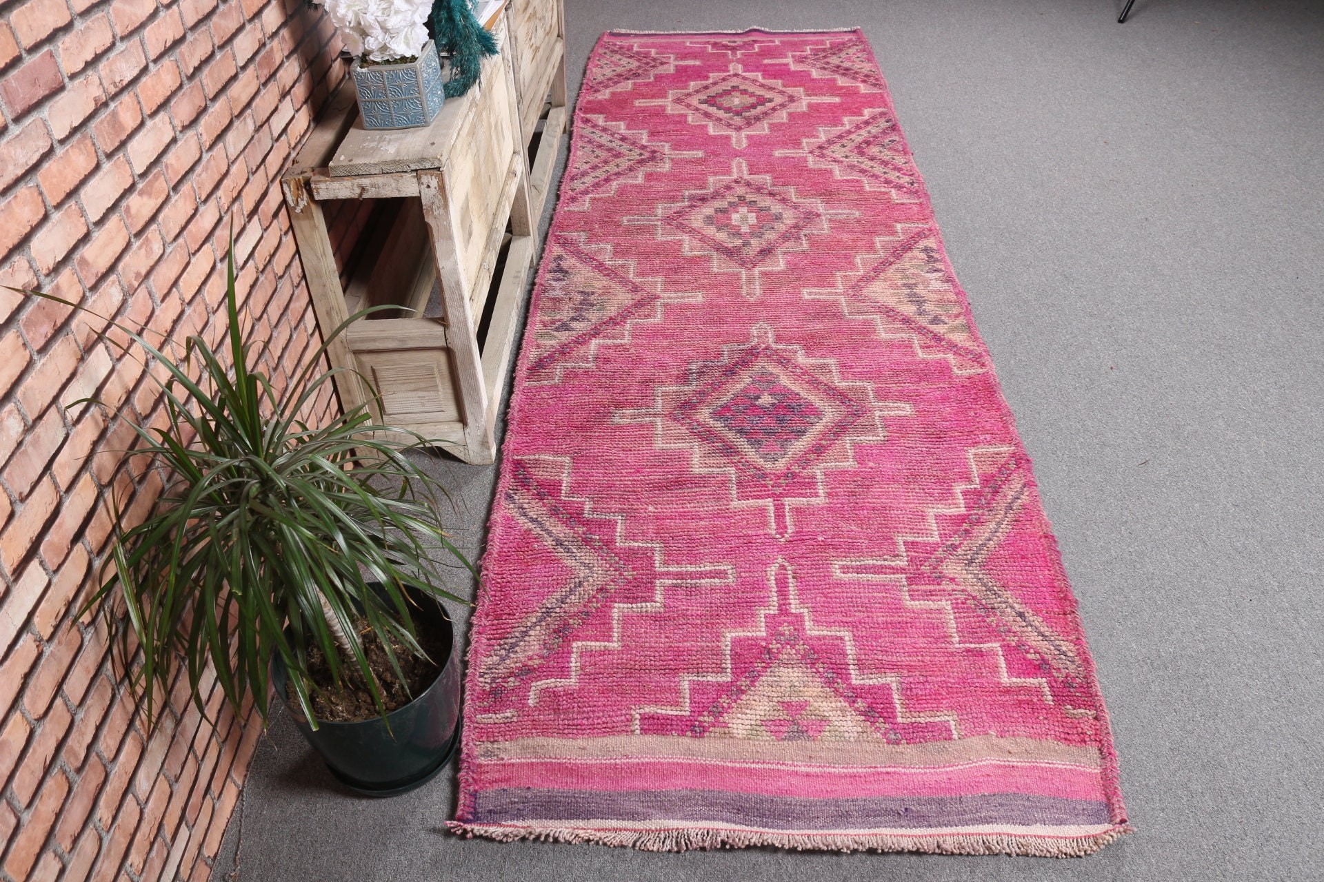 Corridor Rug, Turkish Rug, Pink Oushak Rug, Oriental Rug, Vintage Rugs, Oushak Rug, 3.2x10.5 ft Runner Rug, Rugs for Hallway, Stair Rug