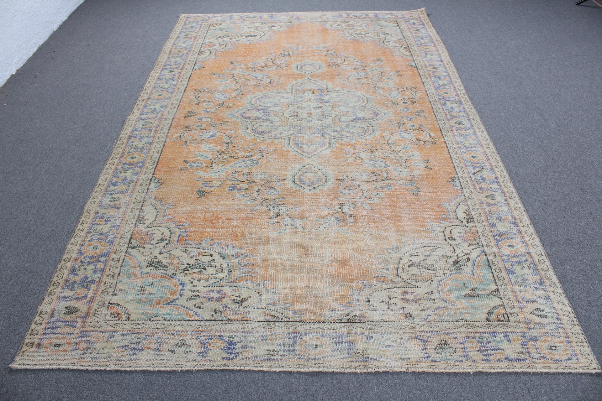 Oturma Odası Halıları, Vintage Halılar, 5.9x9.1 ft Büyük Halı, Turuncu Yatak Odası Halısı, Mutfak Halısı, Türk Halıları, Antika Halılar, Yemek Odası Halıları