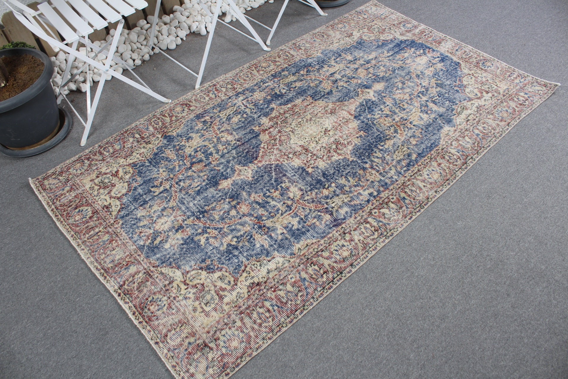 Bedroom Rug, Hand Woven Rug, Vintage Rugs, Blue Oushak Rugs, Kitchen Rug, 3.7x6.5 ft Area Rugs, Turkish Rug, Living Room Rug