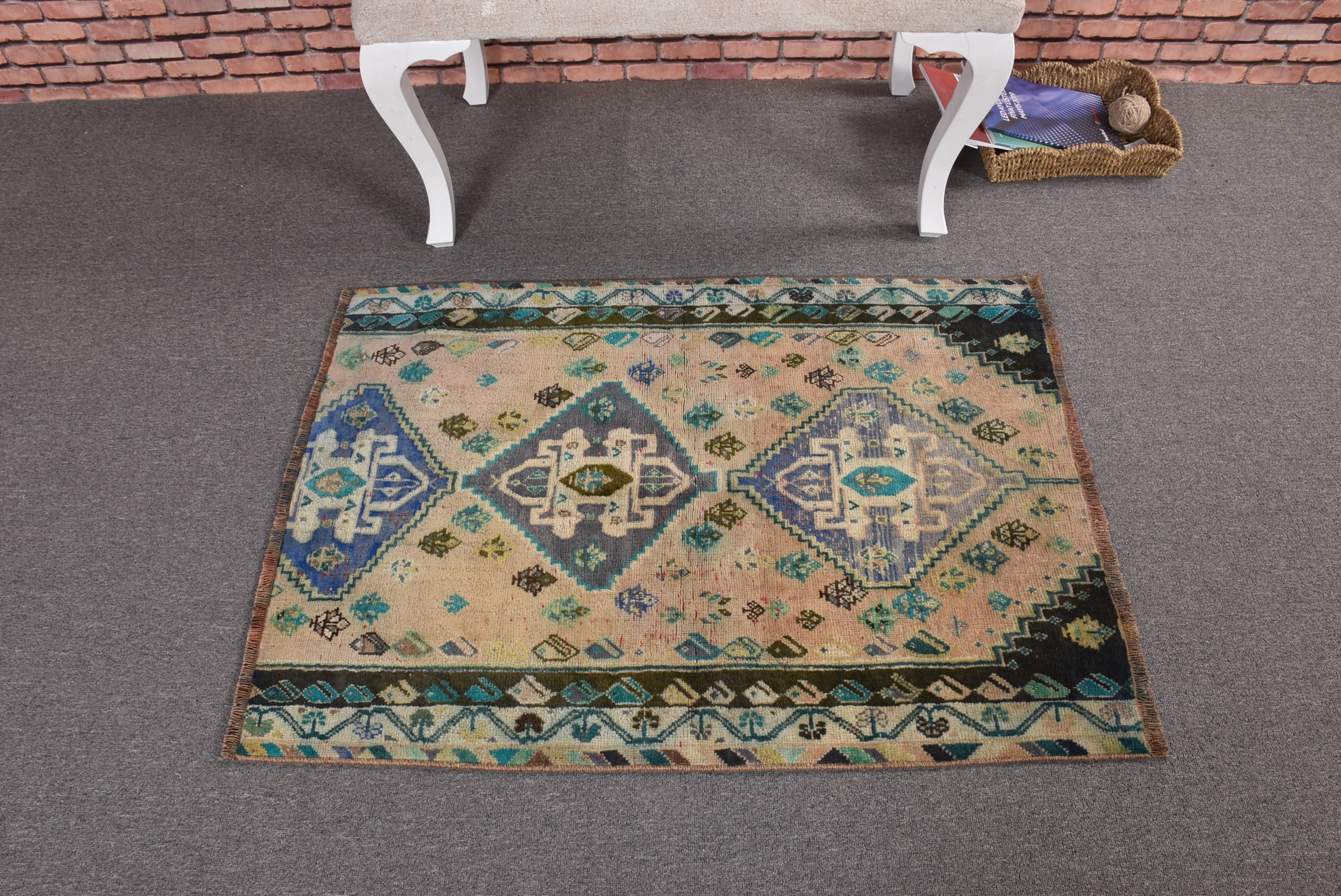 Antika Halılar, Mutfak Halıları, 2,6x3,5 ft Küçük Halı, Oushak Halı, Lüks Halı, Bej Anadolu Halıları, Küçük Alan Halısı, Vintage Halı, Türk Halısı