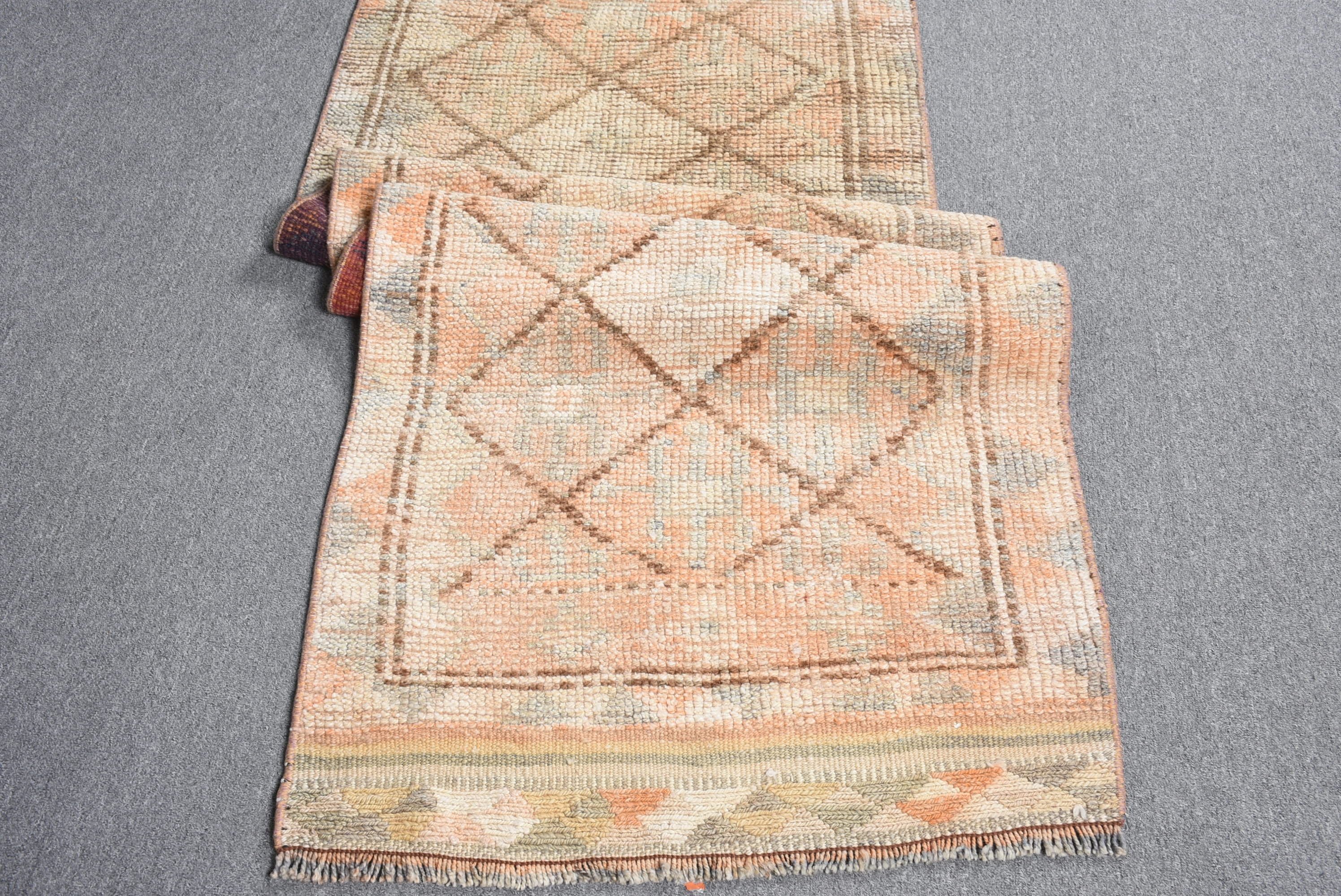 Vintage Rug, Antique Rug, Beige Antique Rug, 2.6x11 ft Runner Rugs, Turkish Rug, Hallway Rugs, Rugs for Corridor, Kitchen Rugs, Floor Rug