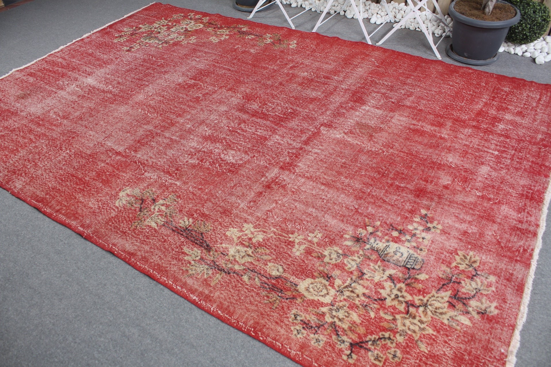 Red Moroccan Rugs, Vintage Rug, Oriental Rug, Salon Rugs, Muted Rug, Kitchen Rug, Dining Room Rugs, Turkish Rugs, 6.9x10.4 ft Oversize Rug