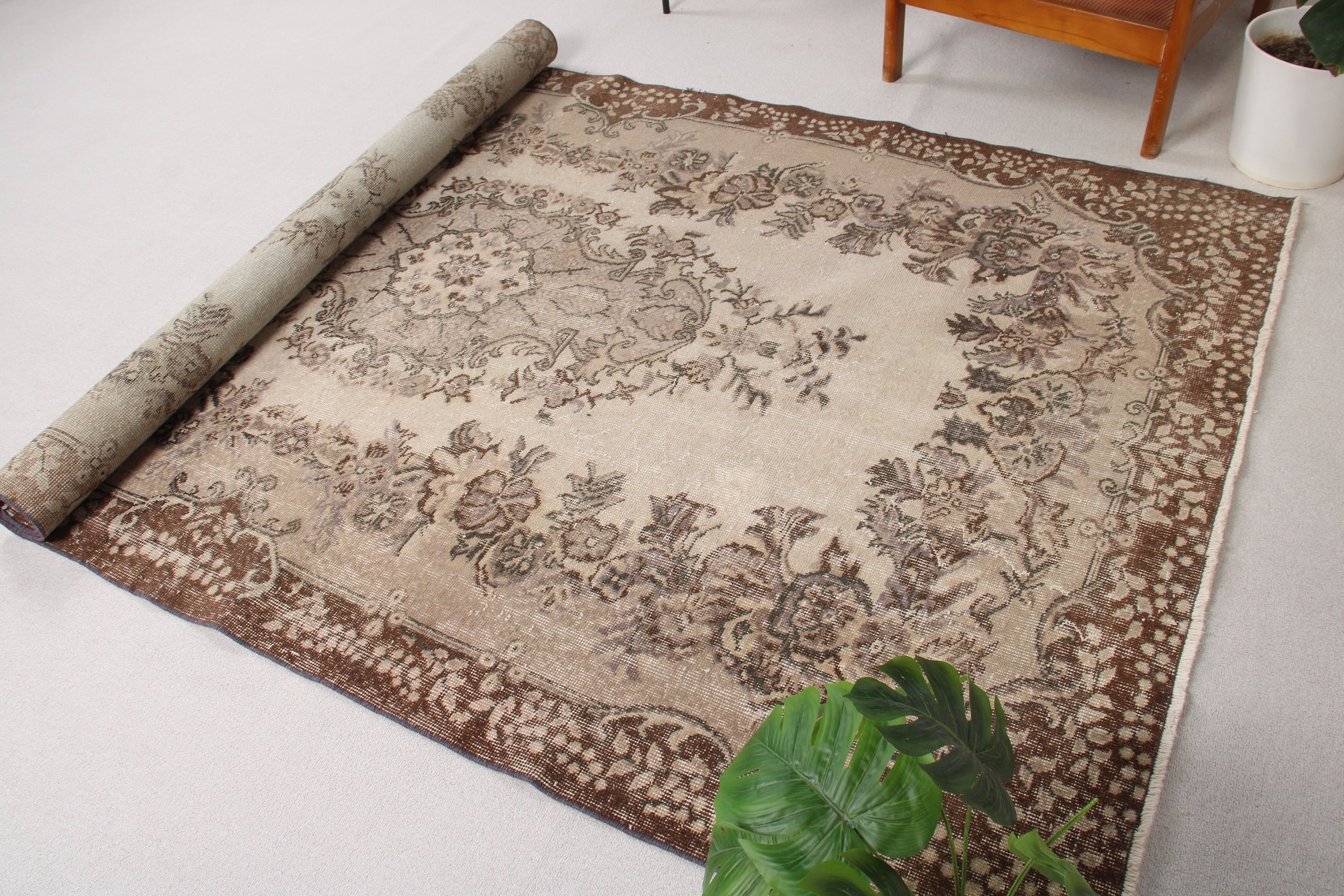 Vintage Halılar, Büyük Oushak Halı, Bej Açıklama Halısı, 5,5x9,5 ft Büyük Halılar, Ev Dekor Halısı, Oturma Odası Halıları, Türk Halıları, Modern Halı