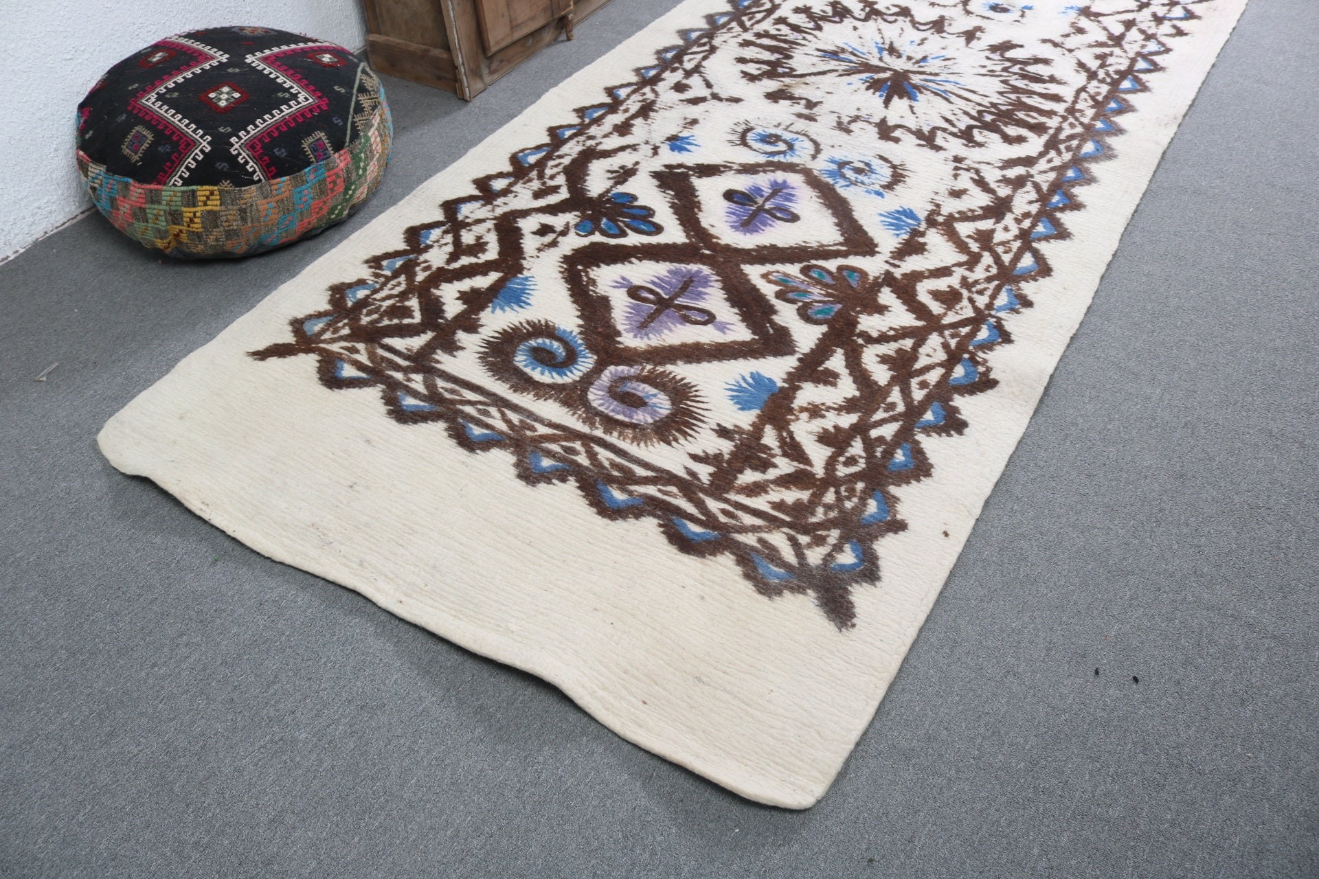 Vintage Runner Rug, Neutral Rugs, Vintage Rugs, Exotic Rugs, Turkish Rugs, Beige Oushak Rugs, 4.6x12.5 ft Runner Rug, Geometric Rug