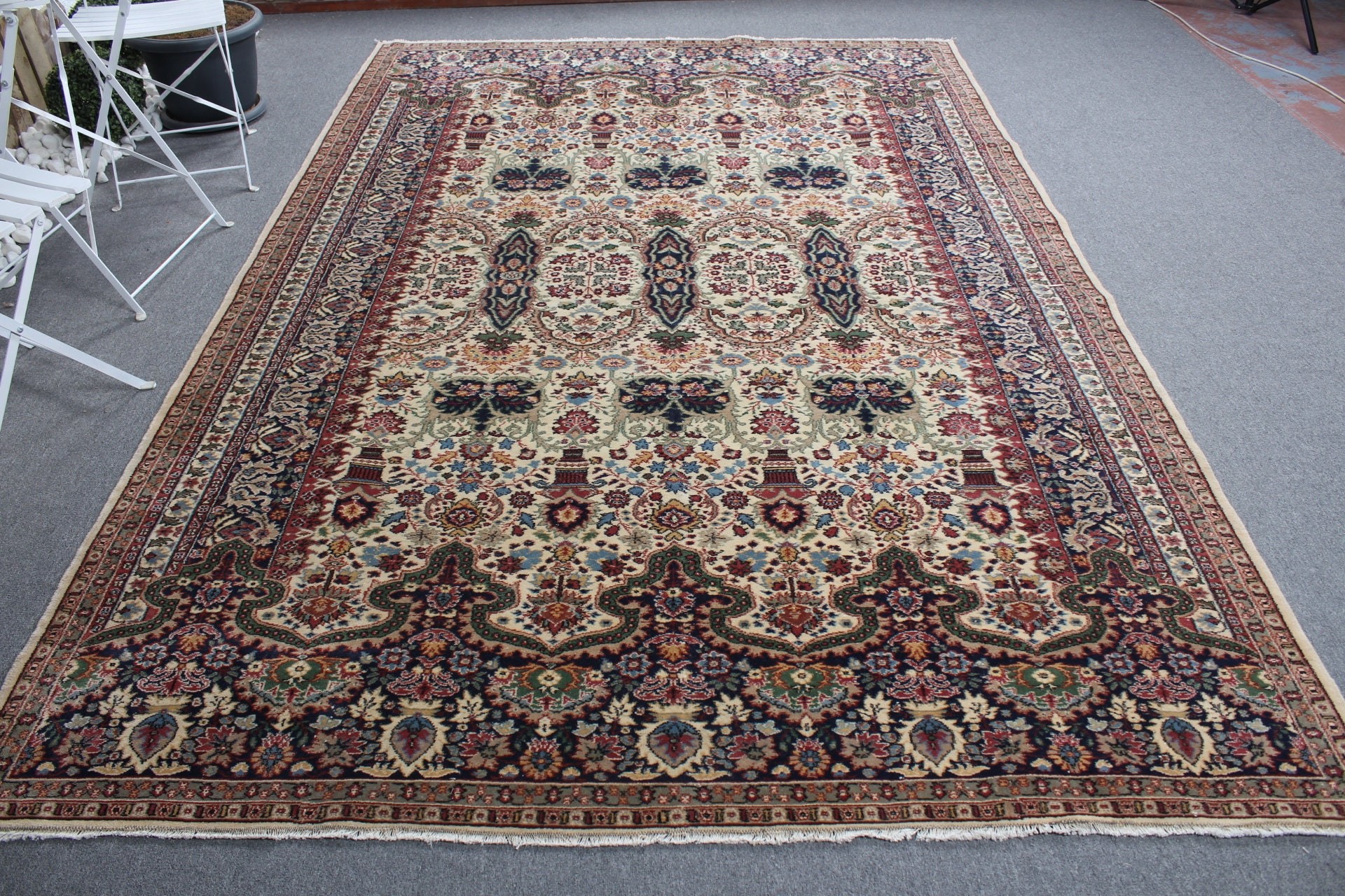 Oturma Odası Halıları, Sanat Halısı, 6.8x10.3 ft Büyük Boy Halı, Vintage Halı, Türk Halıları, Yemek Odası Halısı, Oushak Halısı, Bej Yer Halısı, Yatak Odası Halısı