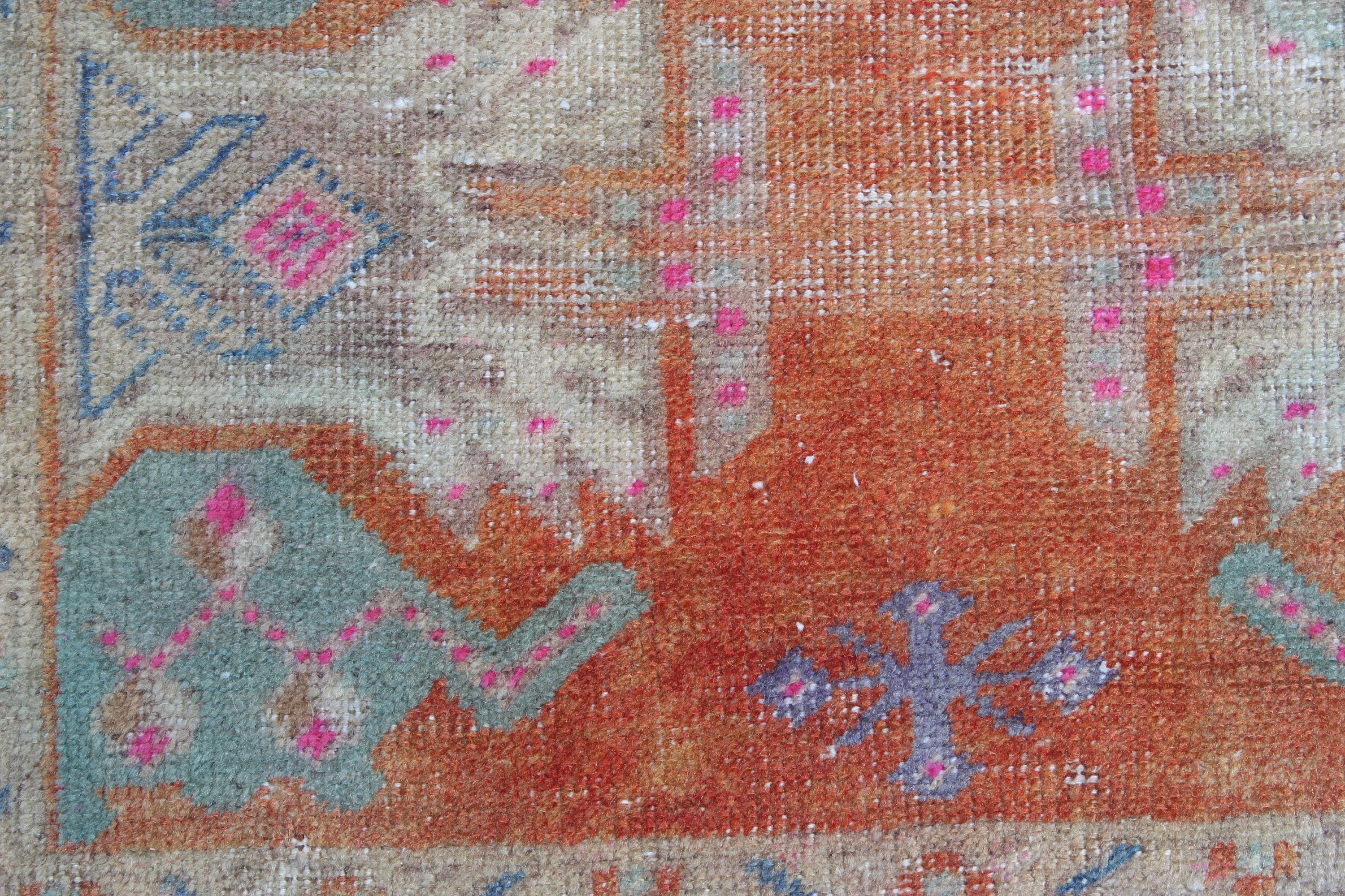 Boho Halı, Vintage Halı, Turuncu Fas Halıları, Türk Halısı, Duvara Asılı Halı, Küçük Vintage Halı, 1.7x3.1 ft Küçük Halılar, Oushak Halıları