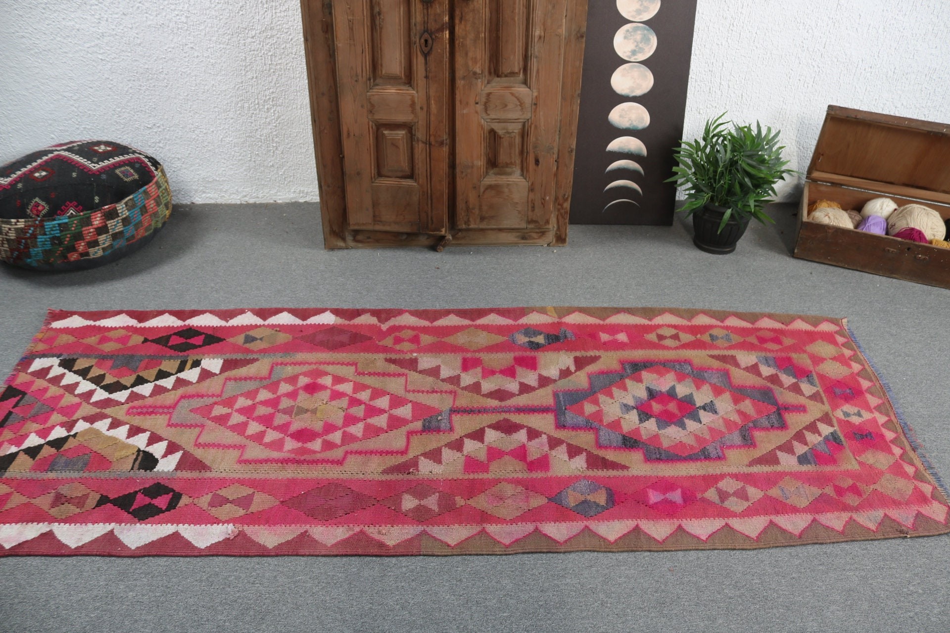 Luxury Rugs, Turkish Rug, Vintage Rug, Neutral Rug, Pink Neutral Rugs, Aztec Rug, Stair Rugs, Vintage Runner Rug, 3x8.1 ft Runner Rugs