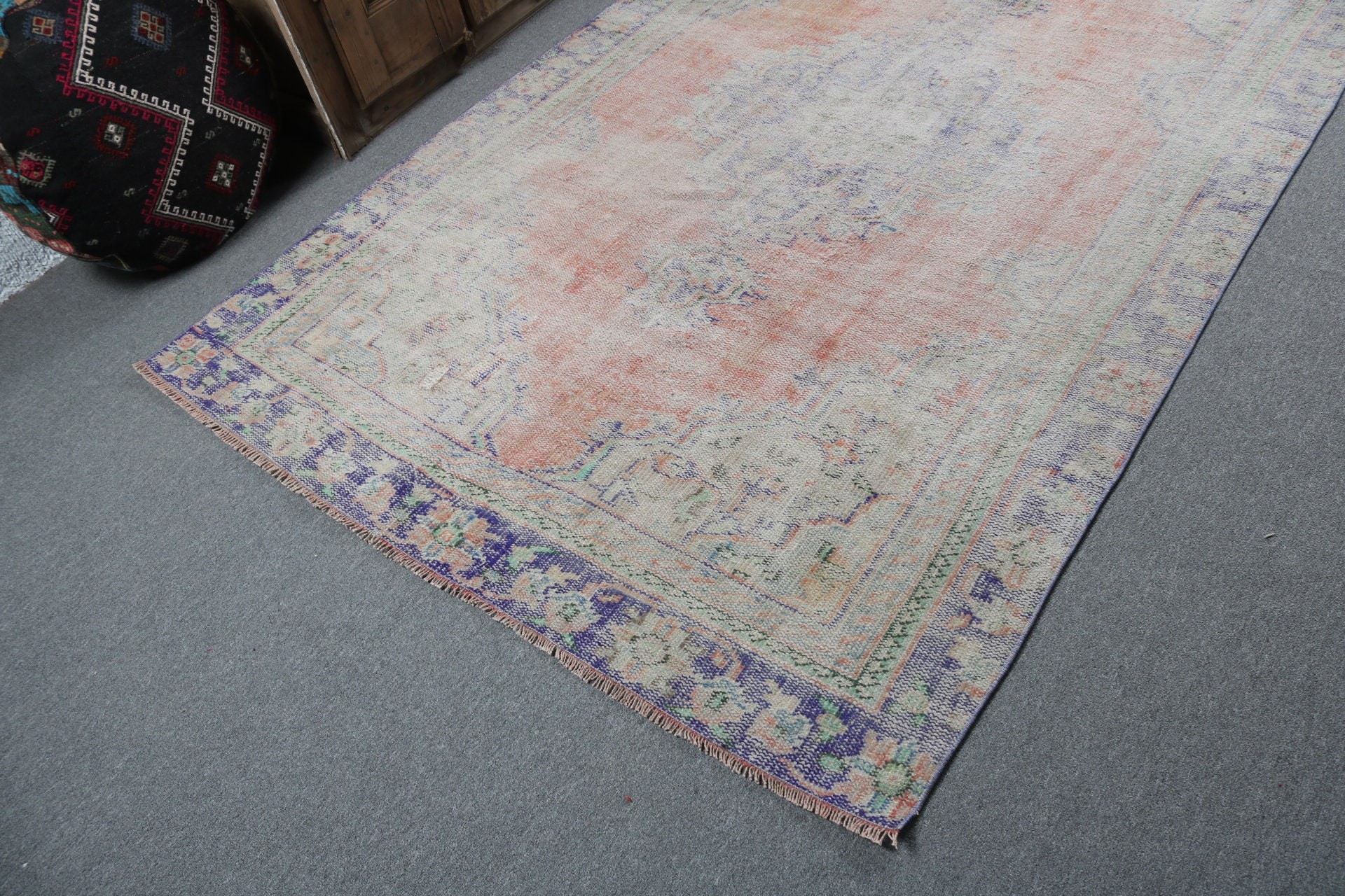 Büyük Boho Halı, Havalı Halılar, Vintage Halı, Oturma Odası Halıları, Türk Halıları, 5.5x8.5 ft Büyük Halı, Düz Dokuma Halı, Turuncu Ev Dekor Halıları