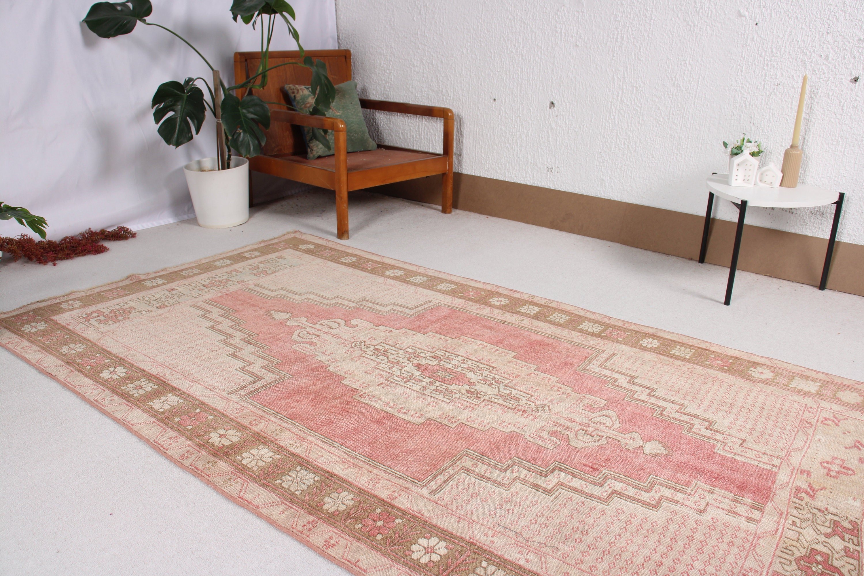 Aztec Rug, Vintage Rugs, 4.3x7.9 ft Area Rugs, Turkish Rug, Flatweave Rug, Red Statement Rugs, Kitchen Rugs, Oushak Area Rug